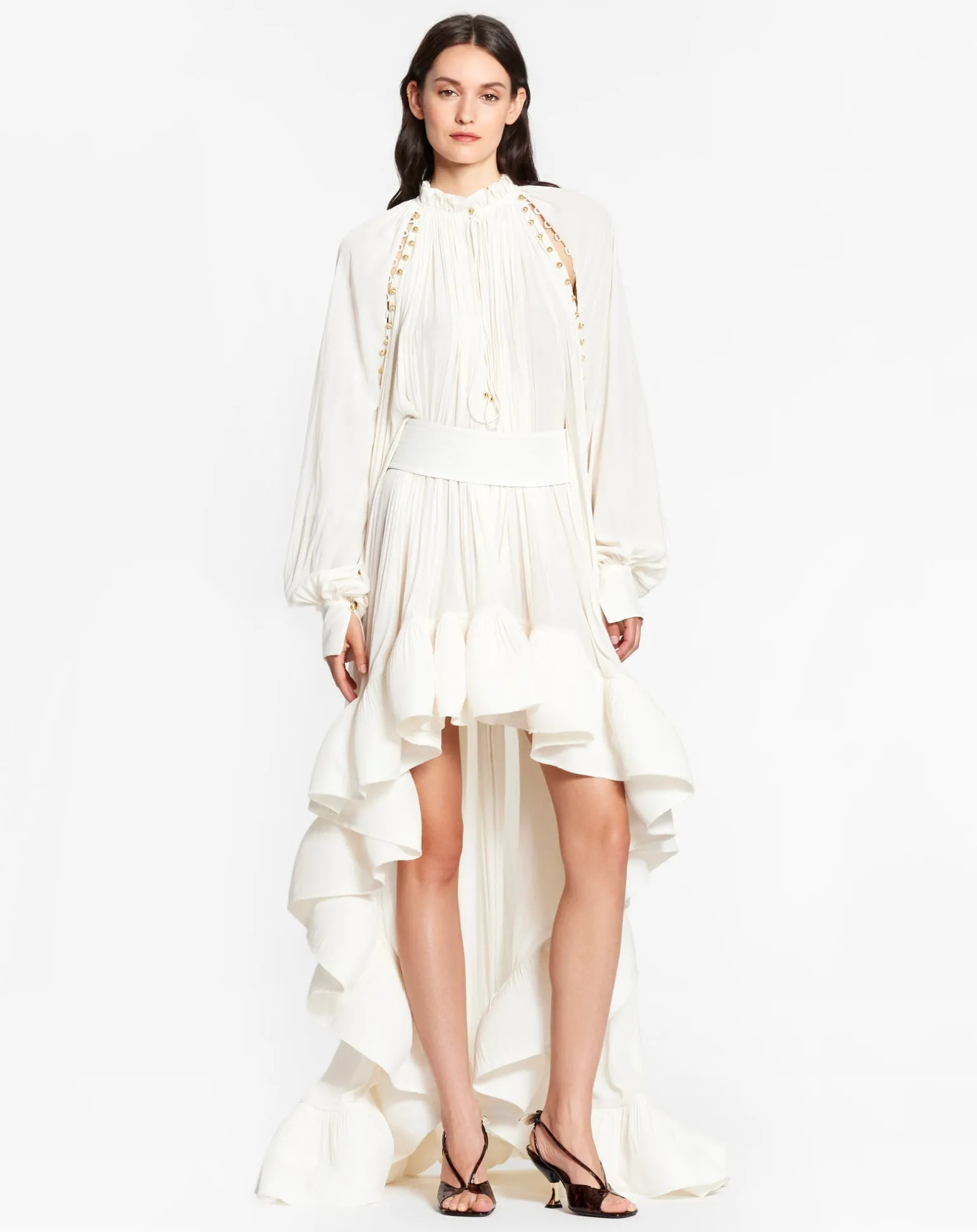 Lanvin Asymmetrical charmeuse dress Offwhite Flash Sale