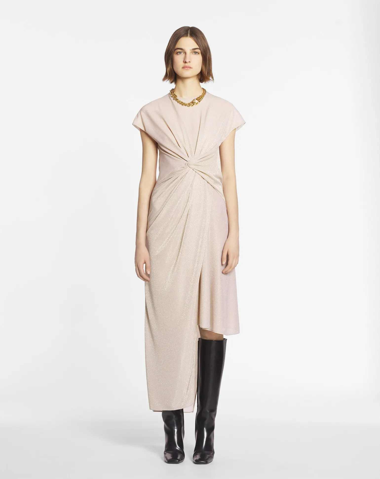 Lanvin Asymmetrical dress in lurex Sand Best