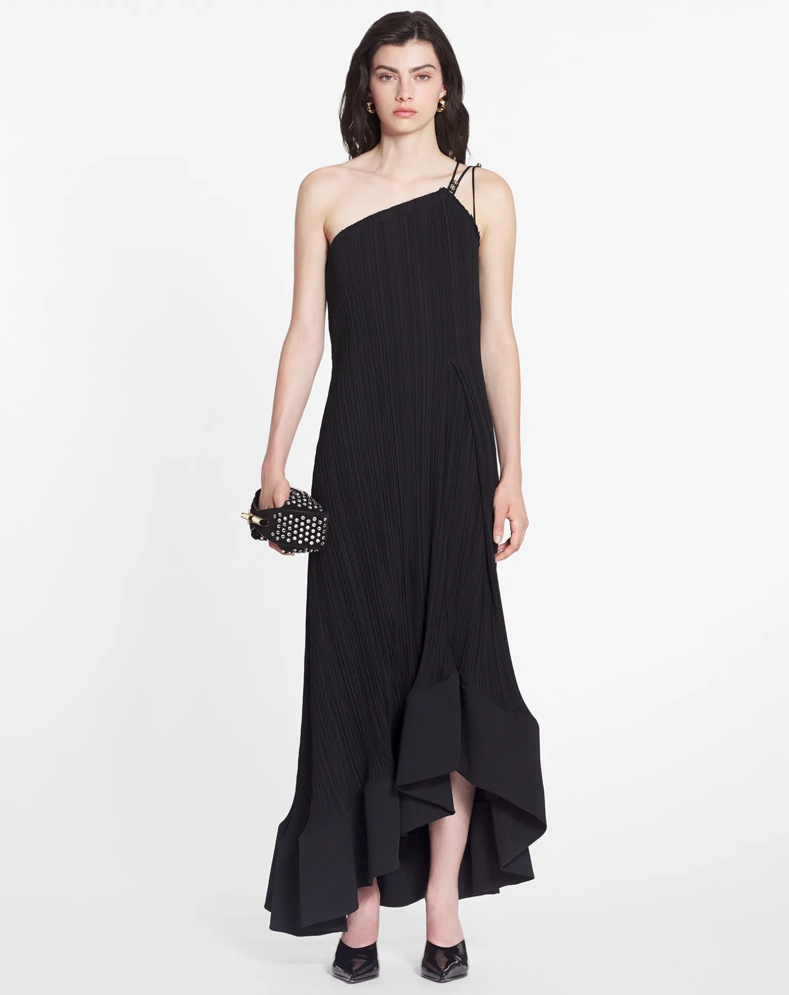 Lanvin Asymmetrical pleated dress Black Online