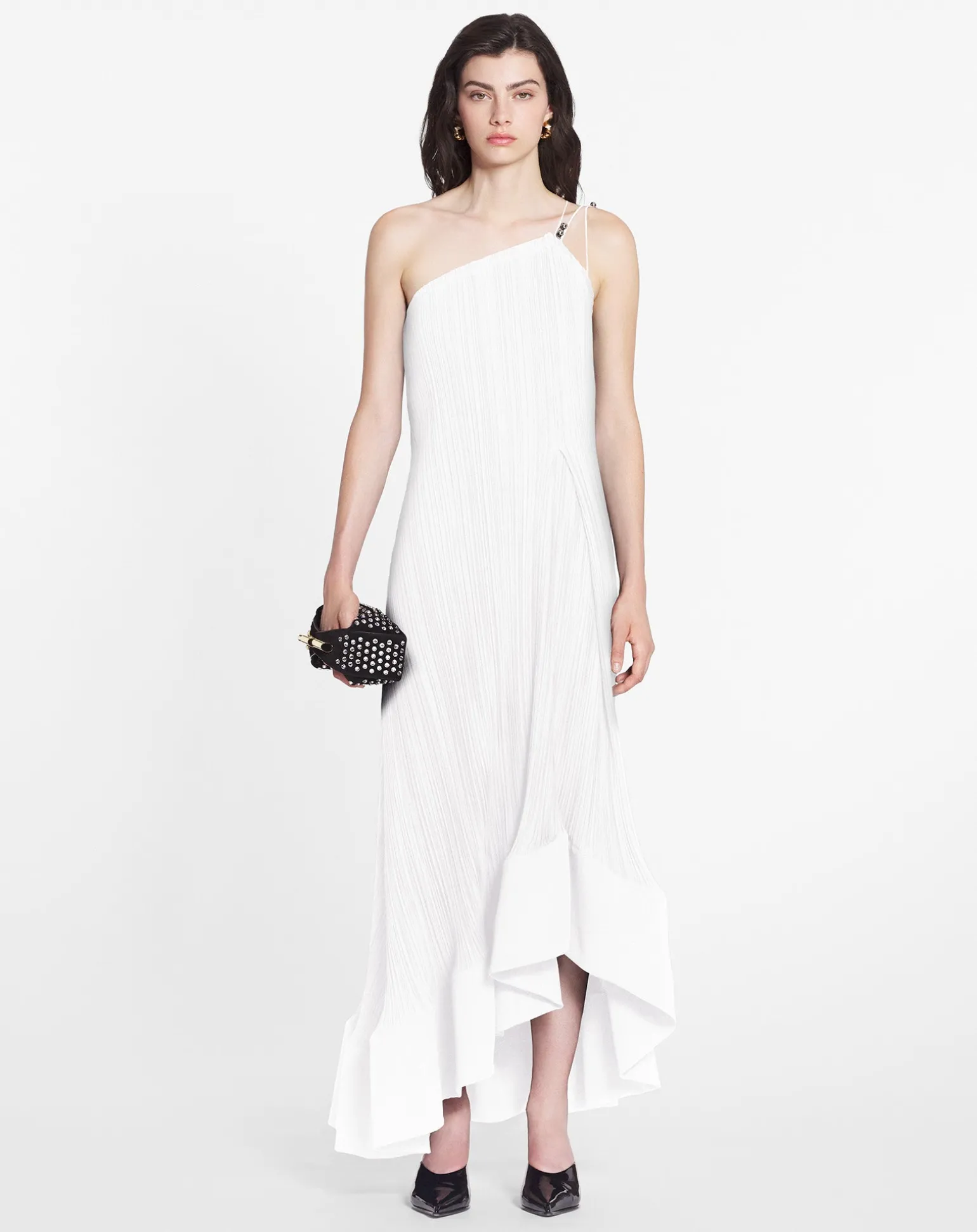 Lanvin Asymmetrical pleated dress Offwhite Best Sale