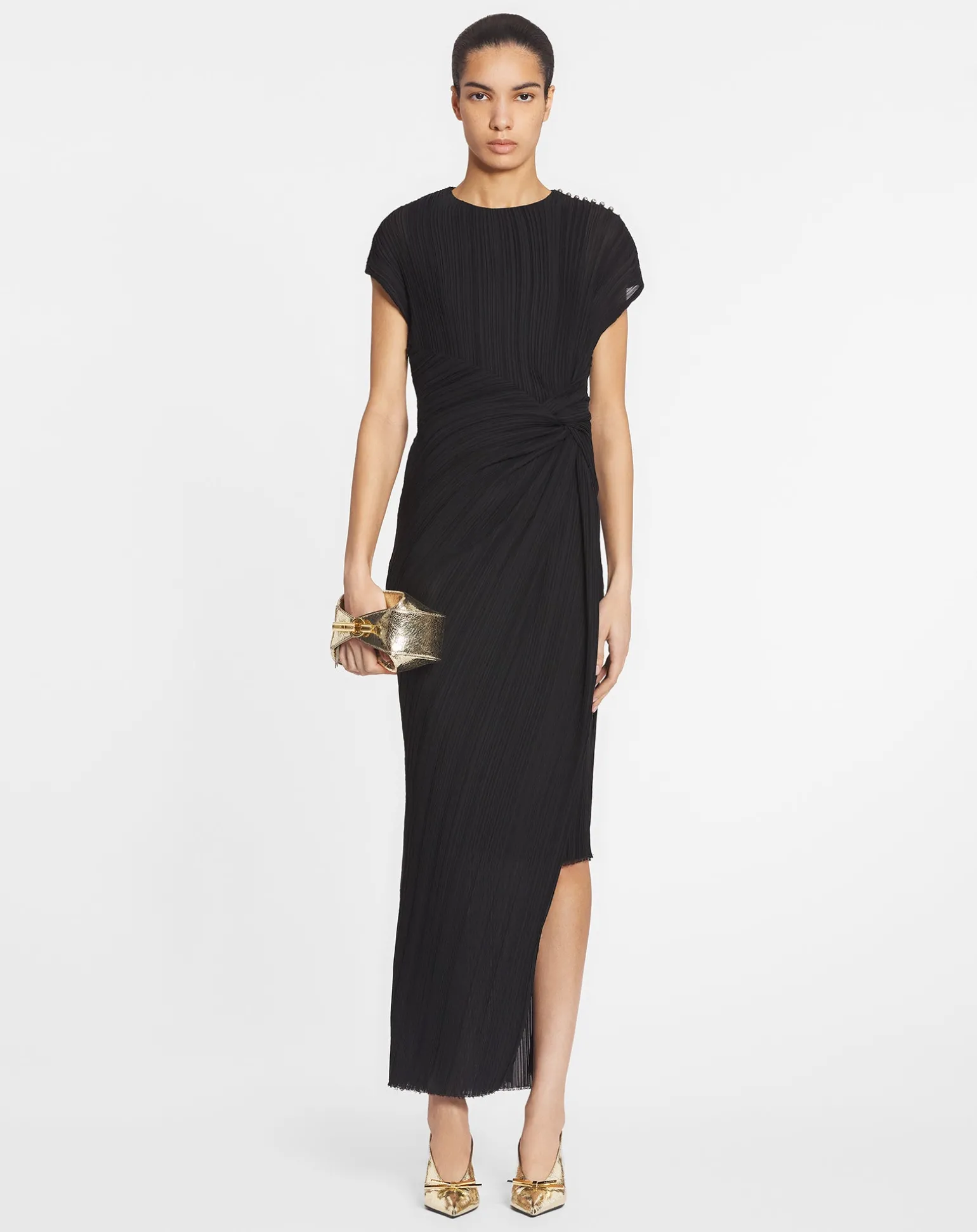 Lanvin Asymmetrical pleated dress Black Cheap