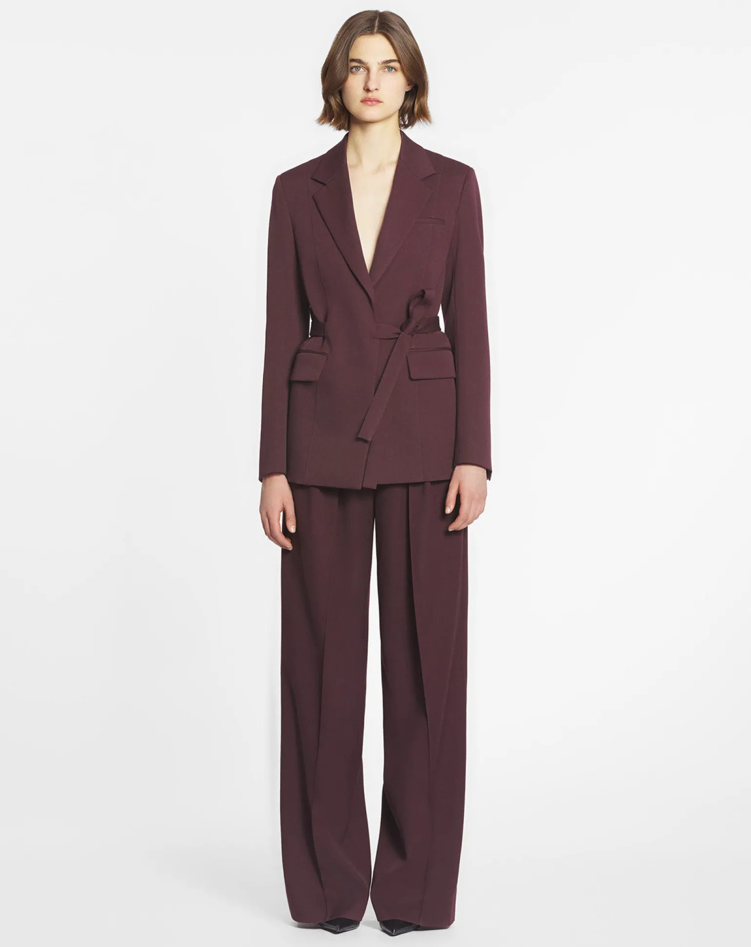 Lanvin Belted jacket Burgundy Flash Sale