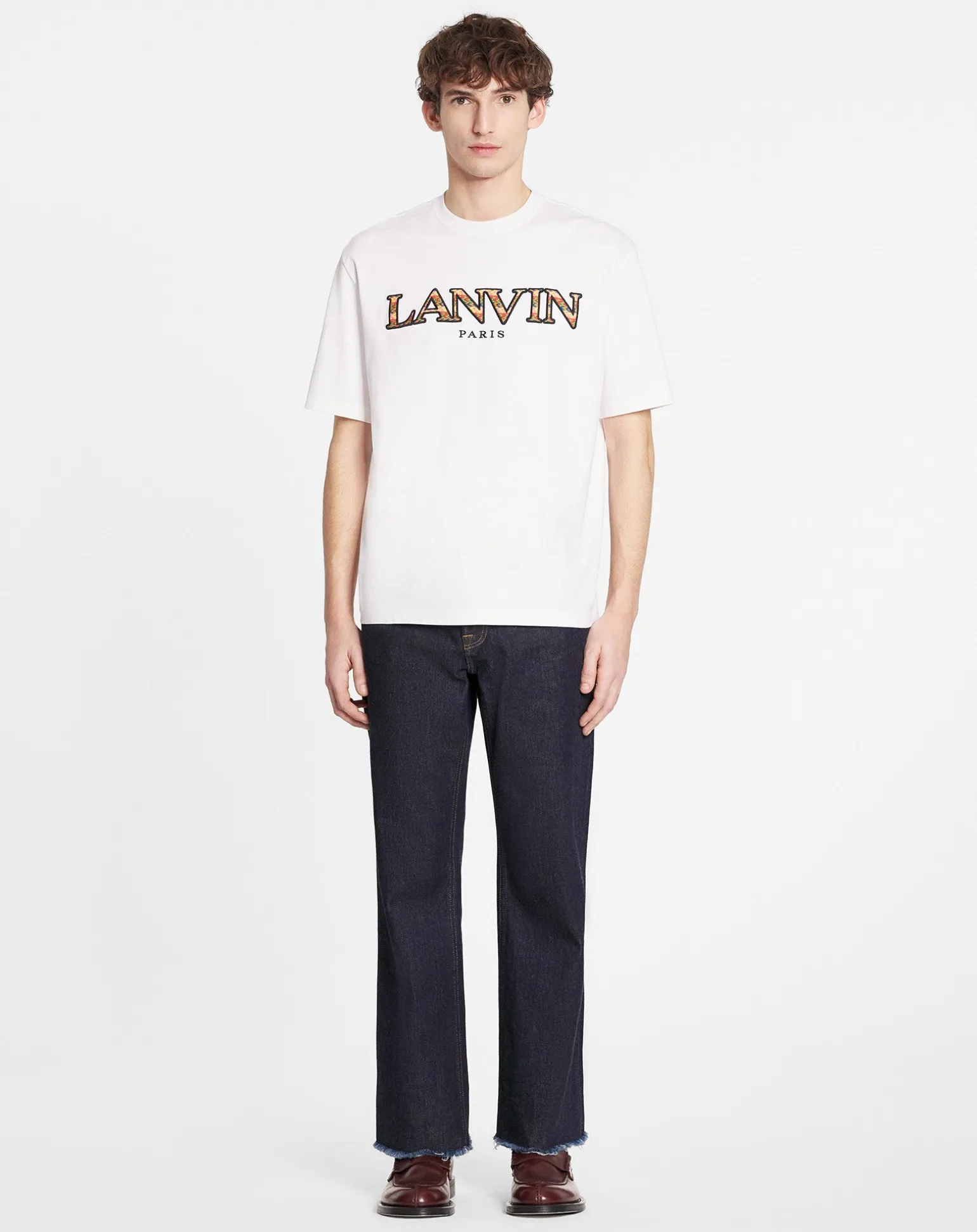 Lanvin Classic curb embroidered t-shirt Opticalwhite Sale