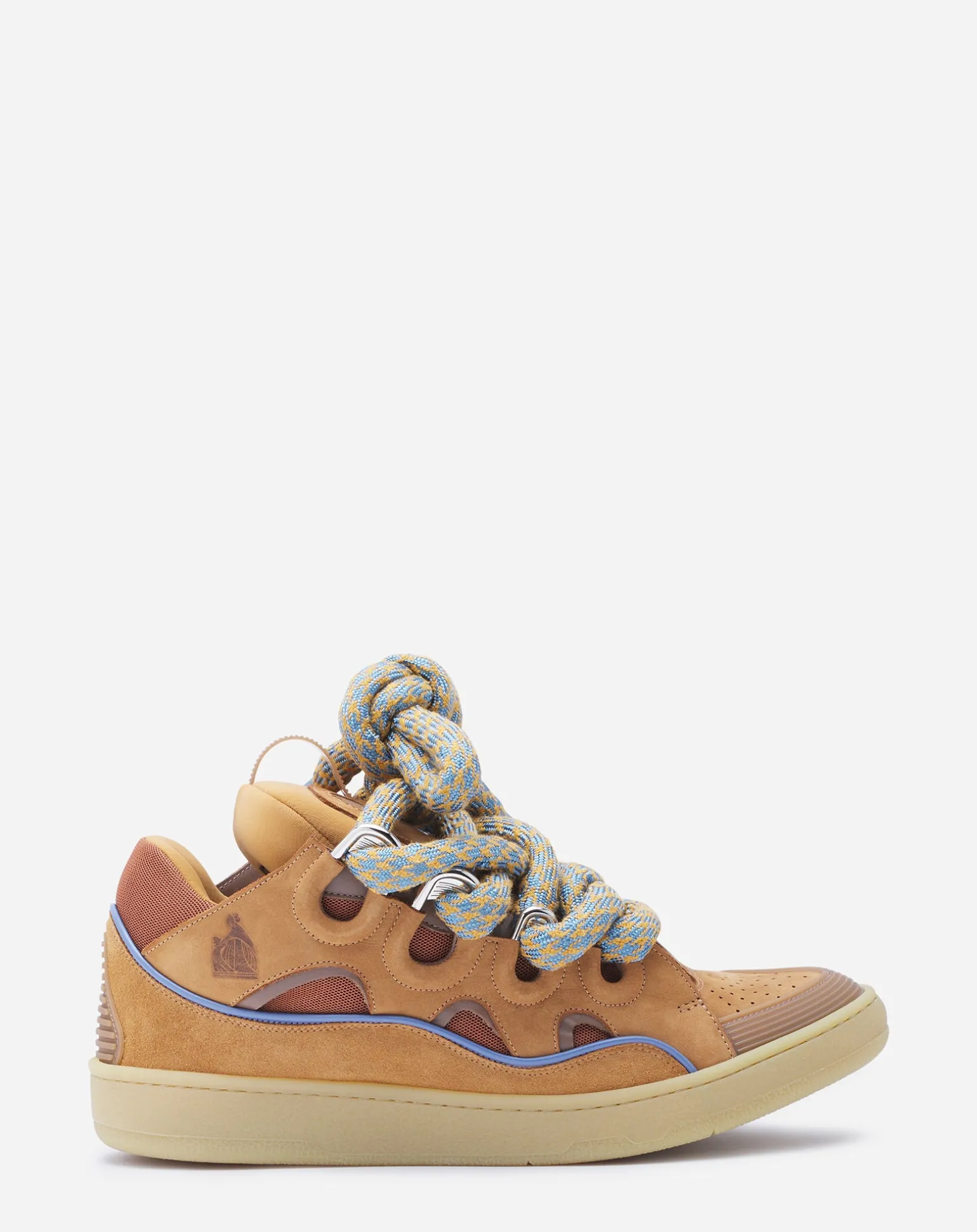 Lanvin Curb sneakers in leather with snake laces Camel Discount