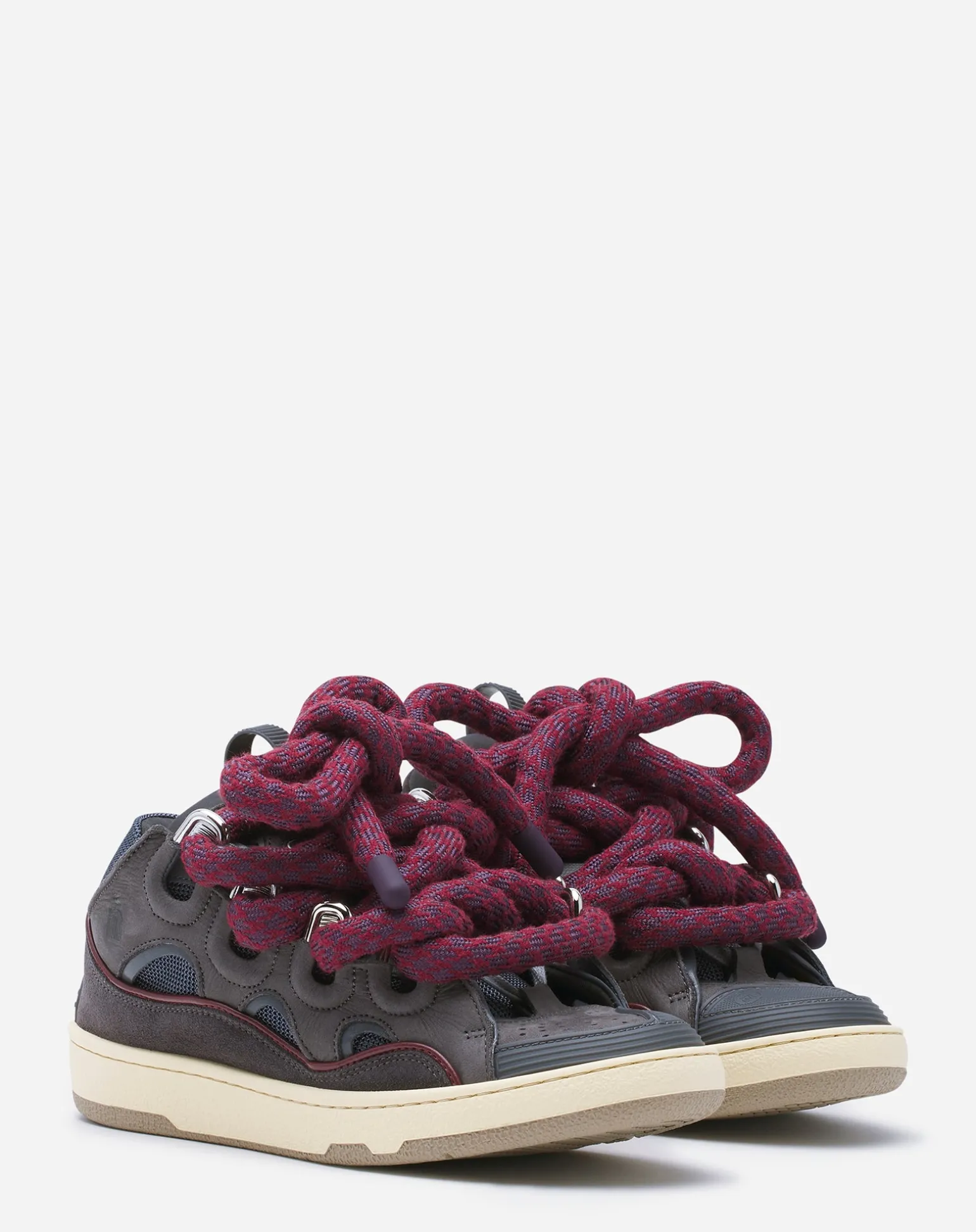 Lanvin Curb sneakers in leather with snake laces Sharkgrey Discount