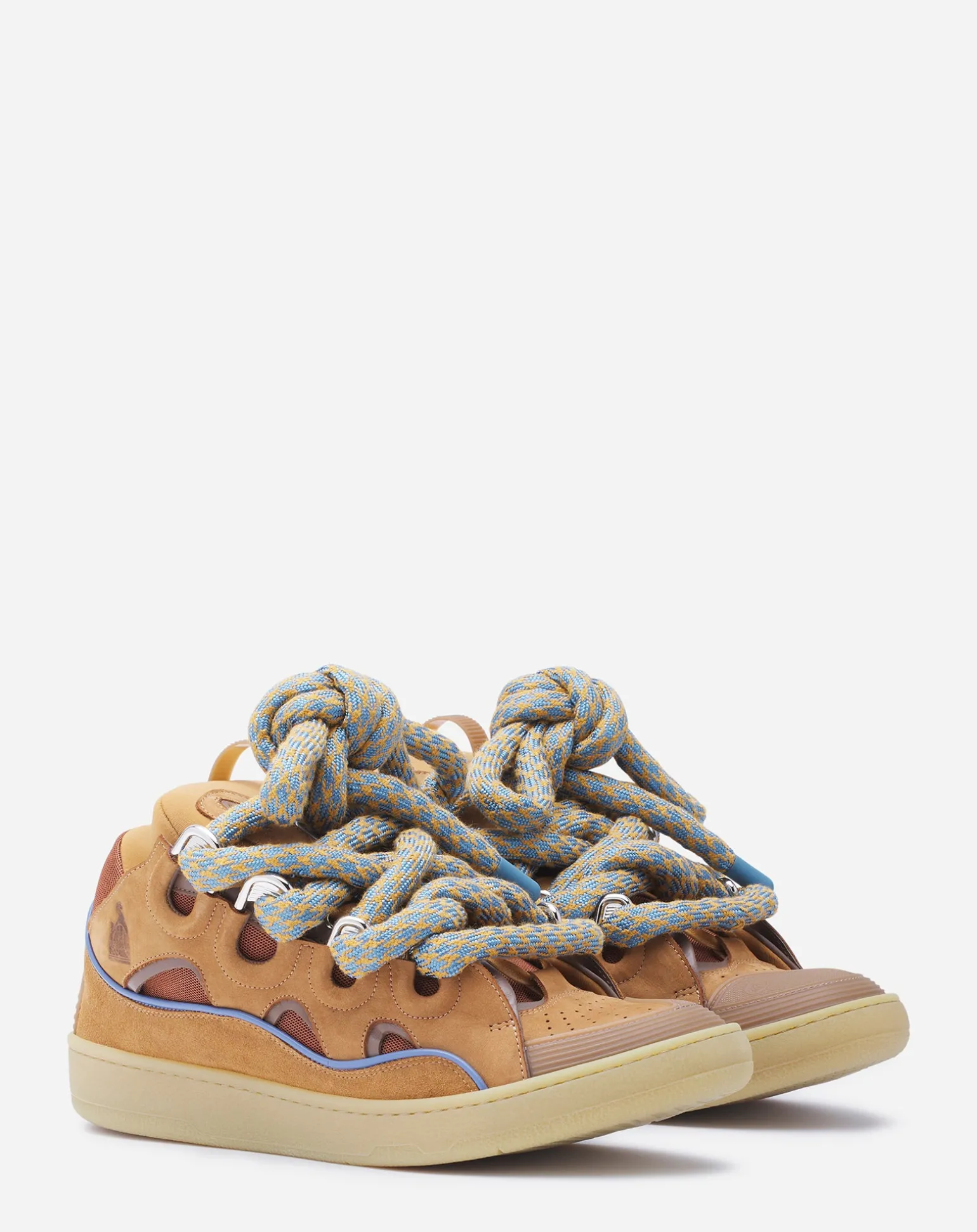 Lanvin Curb sneakers in leather with snake laces Camel Discount