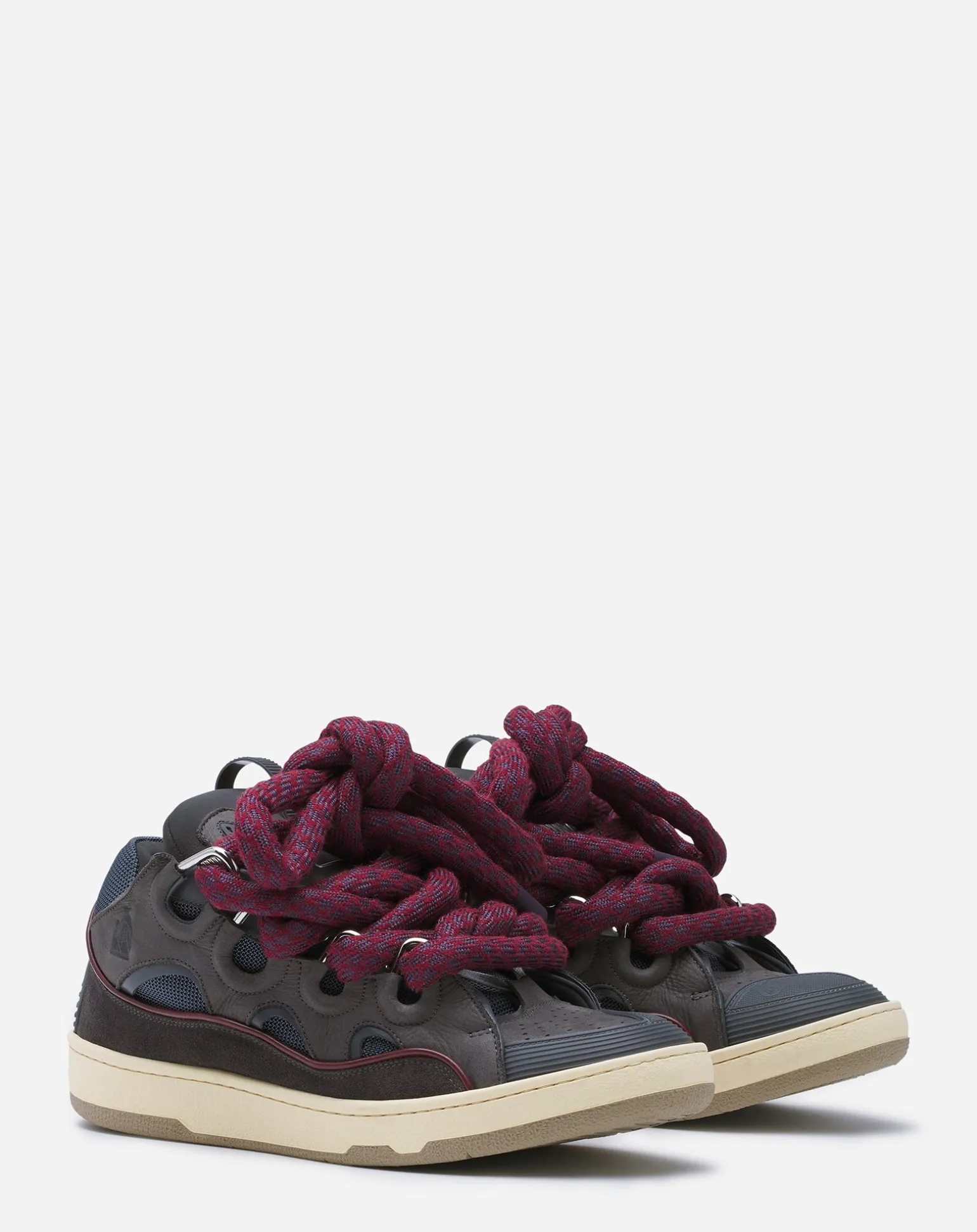 Lanvin Curb sneakers in leather with snake laces Sharkgrey Shop