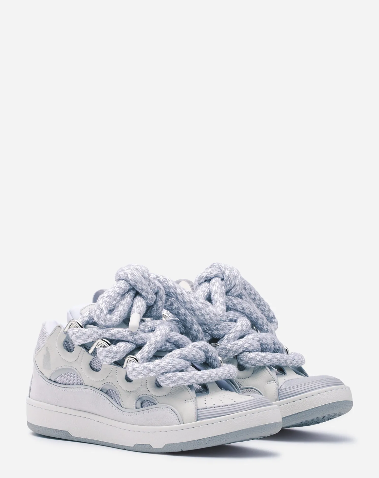 Lanvin Curb sneakers in leather with snake laces White/grey Sale