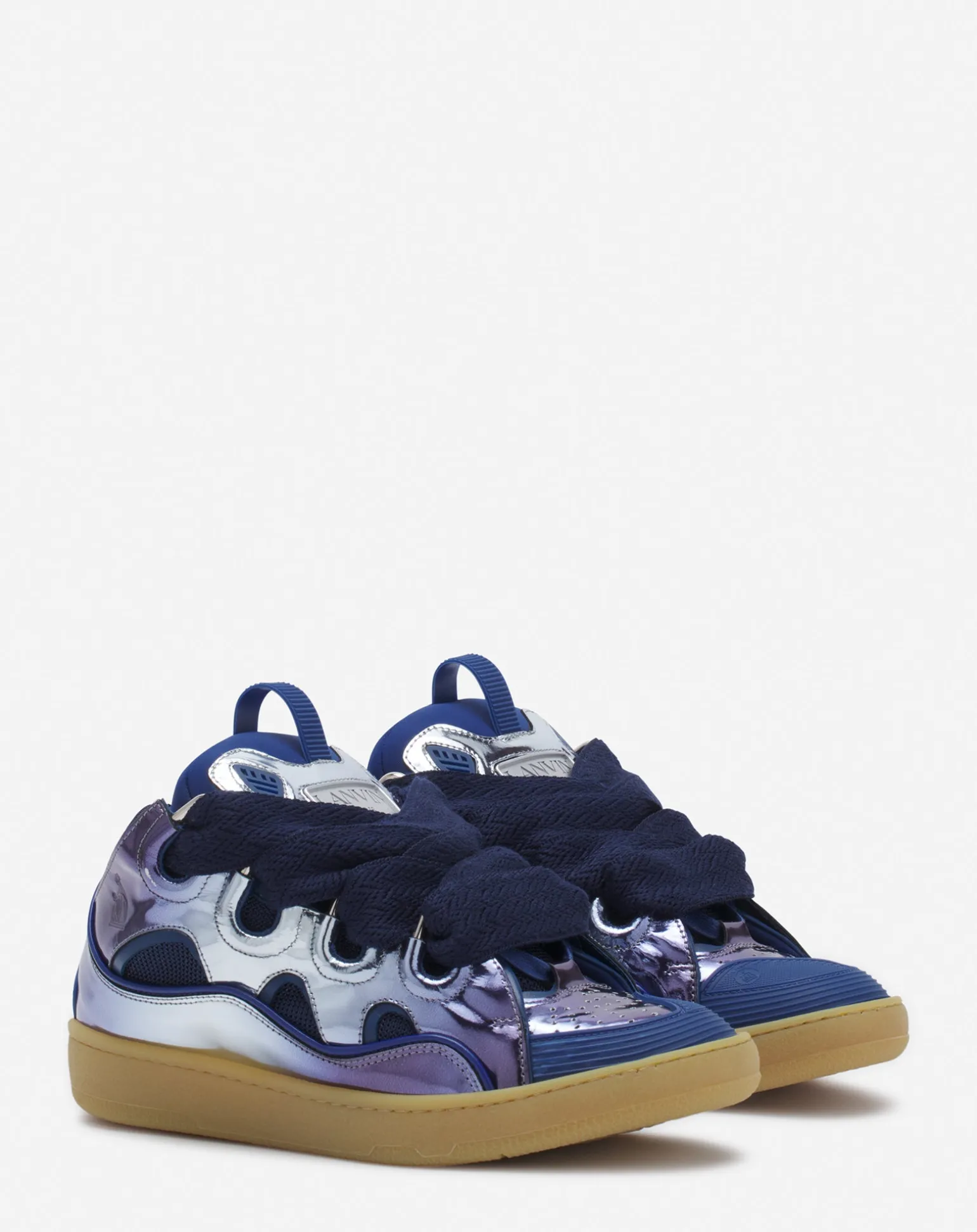 Lanvin Curb sneakers in metallic leather Cornflower Flash Sale