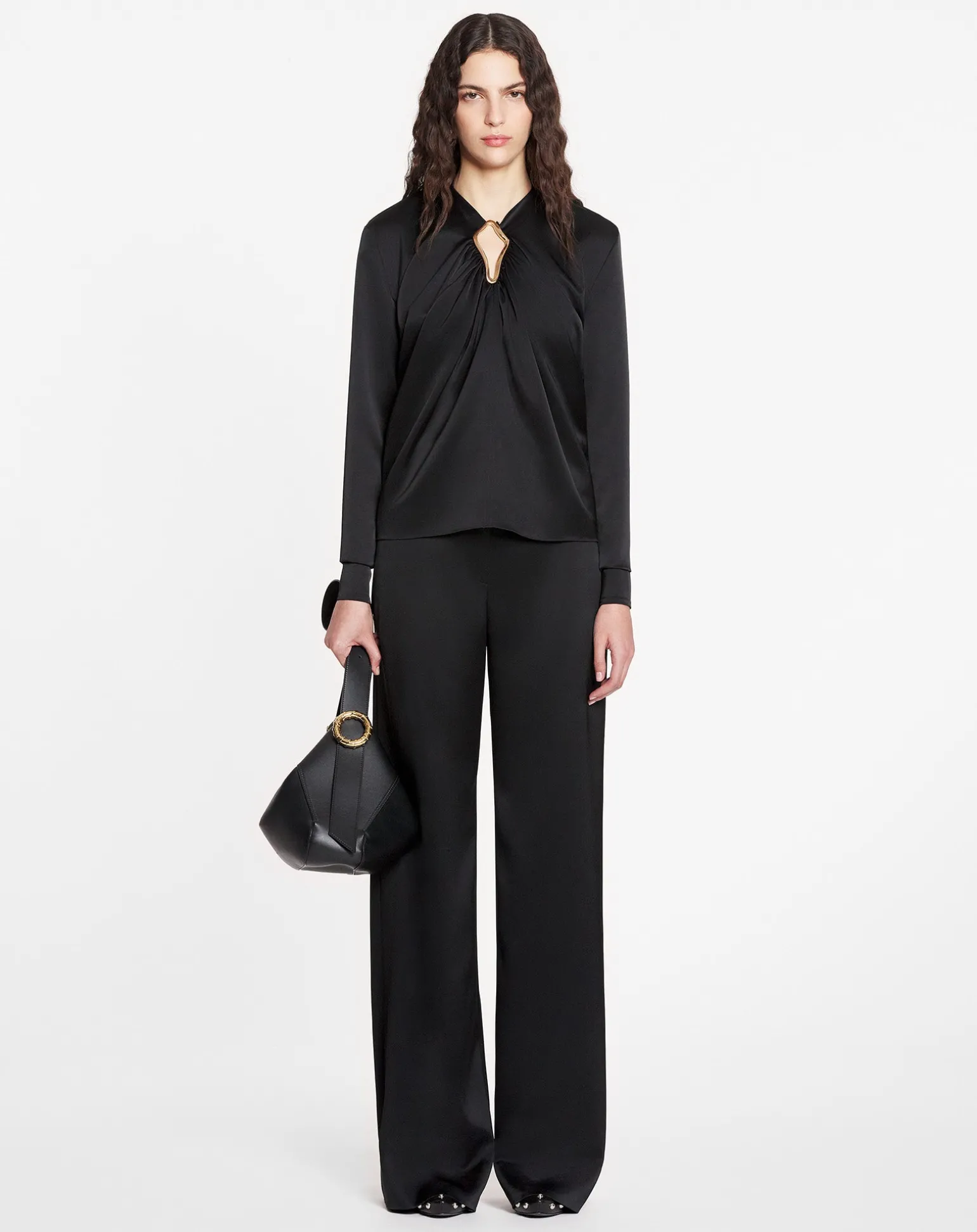 Lanvin Draped top with eyelet detail Black Clearance