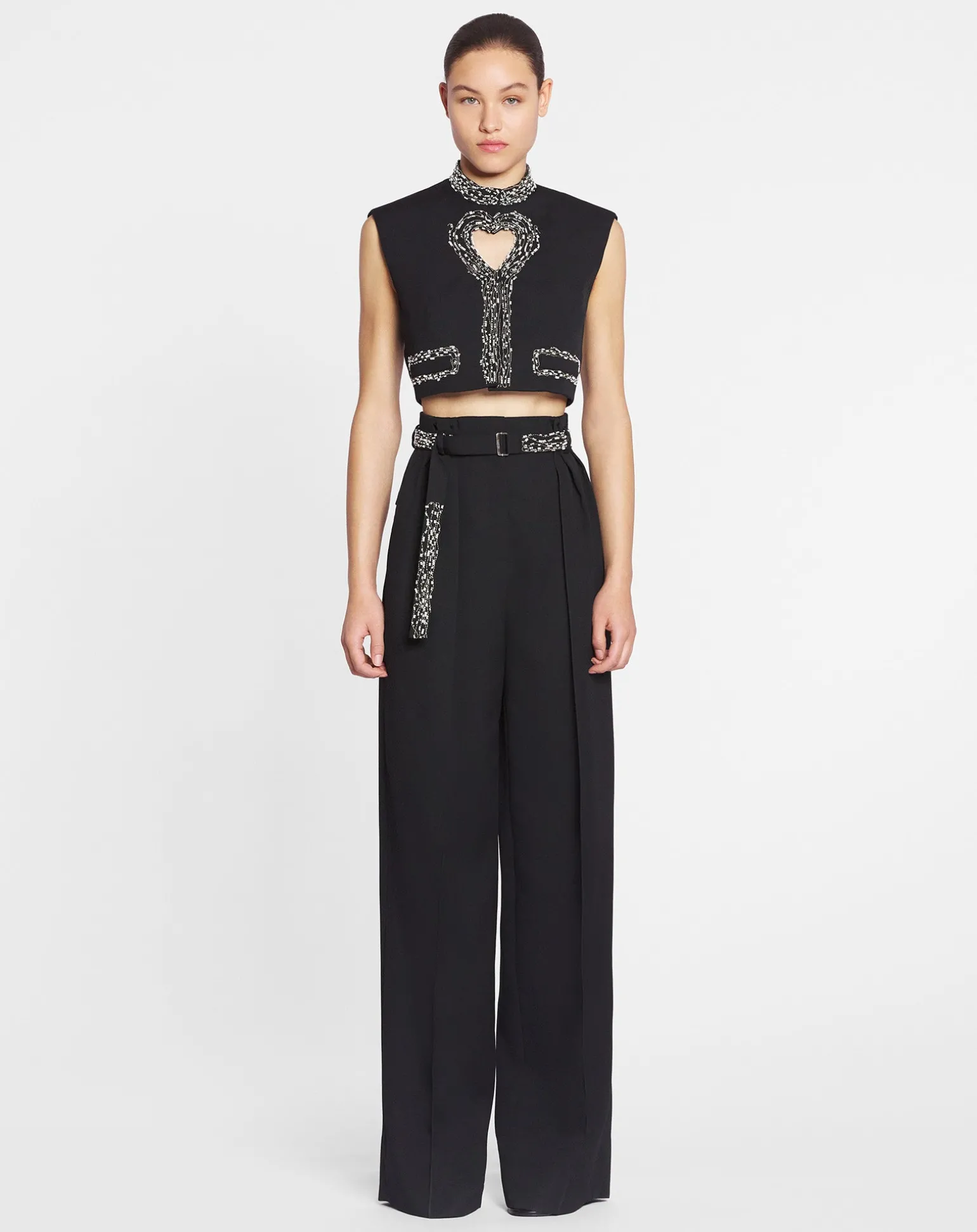 Lanvin Embroidered wide-leg pants Black Flash Sale