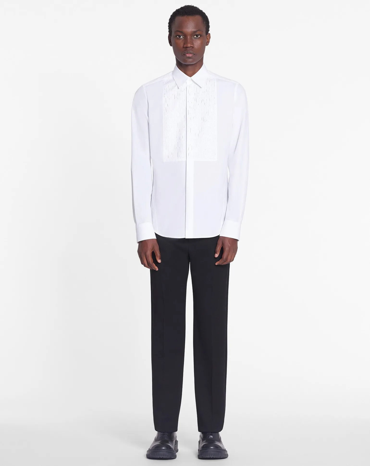 Lanvin Fitted shirt with an embroidered bib front Opticwhite Best