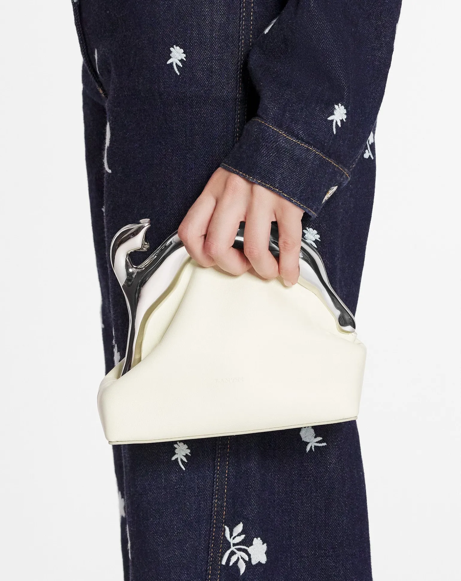 Lanvin Fusion cat leather clutch bag Chamomile Flash Sale