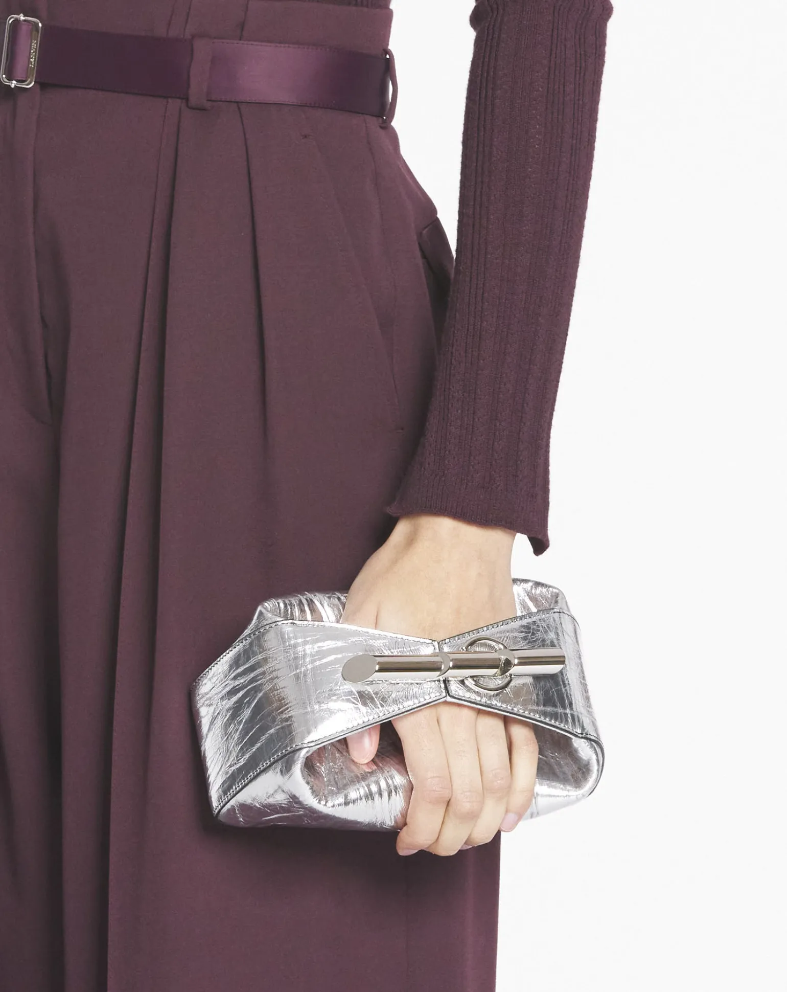 Lanvin Haute séquence clutch bag in metallic leather Silver Clearance