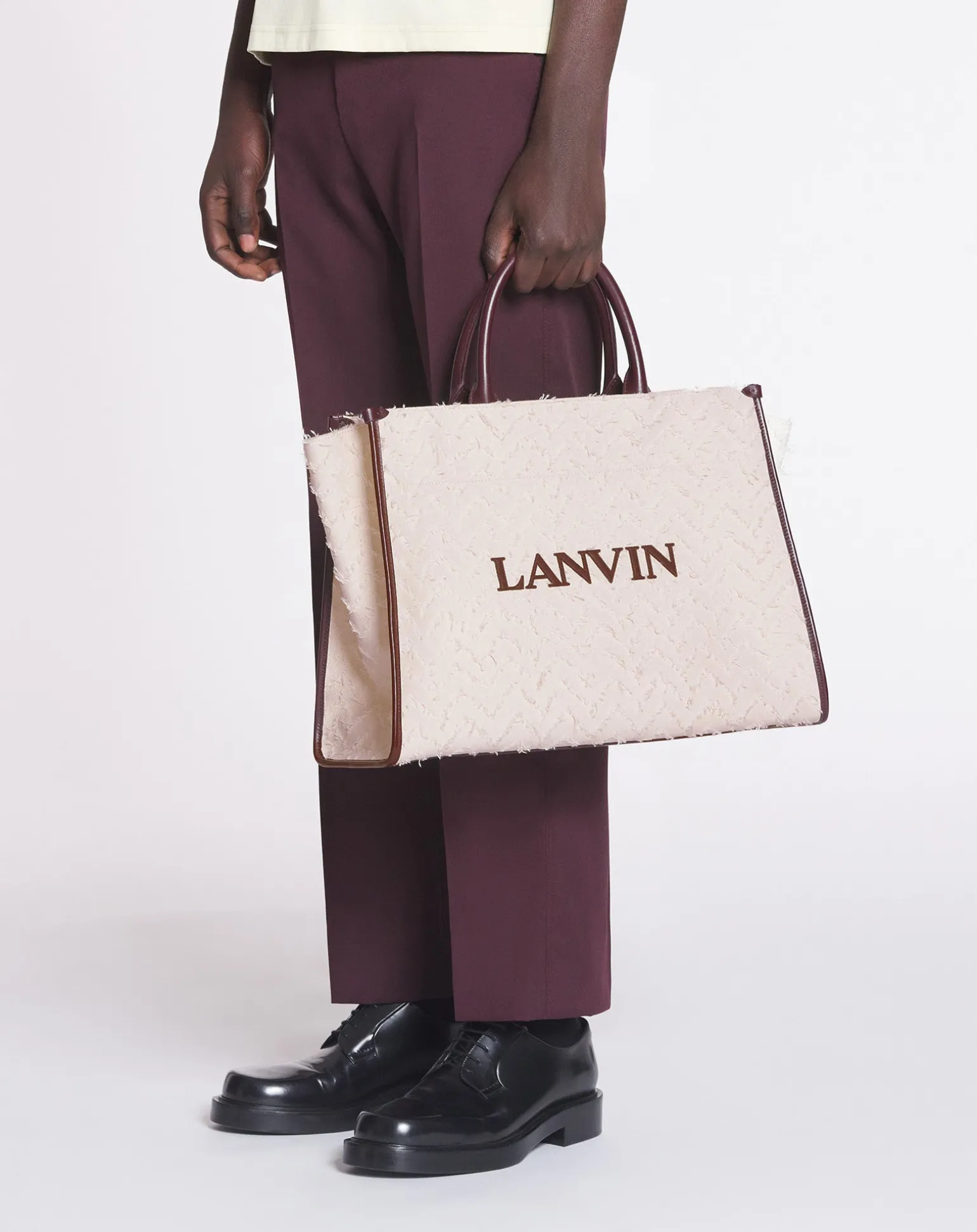 Lanvin Herringbone motif in&out mm tote bag Darkbeige/burgundy Shop