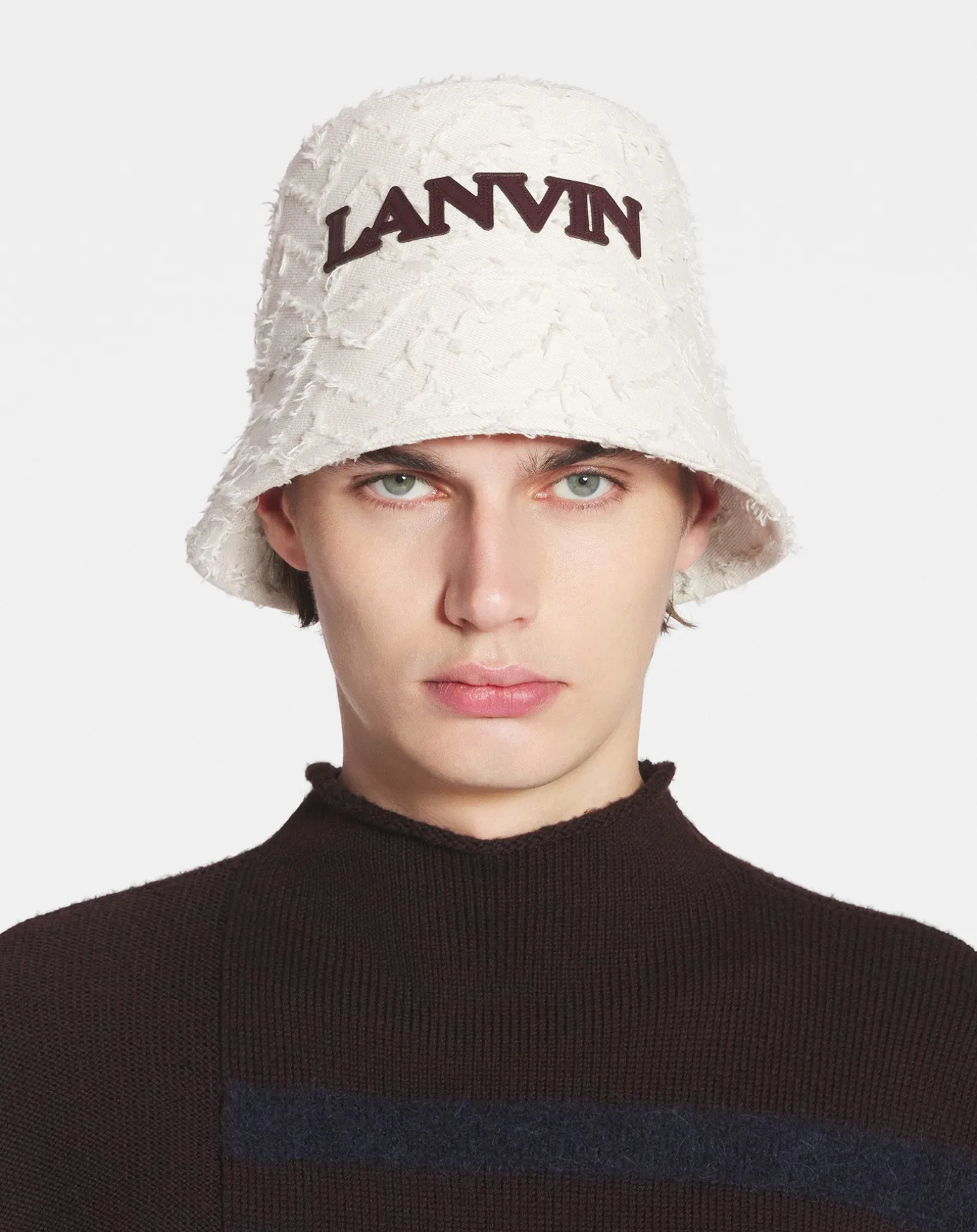 Lanvin Herringbone motif bucket hat Lightbeige/burgundy Store