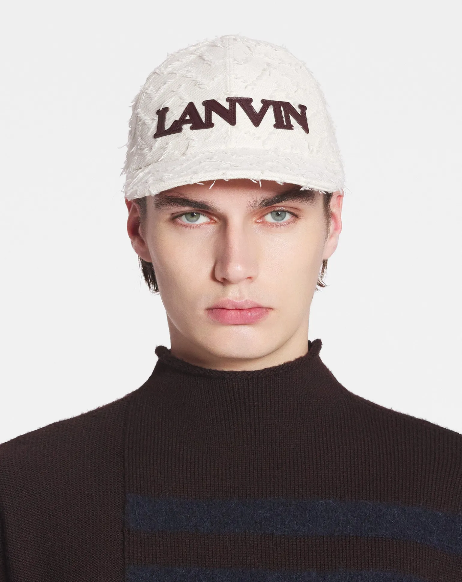 Lanvin Herringbone motif cap Lightbeige/burgundy Best Sale