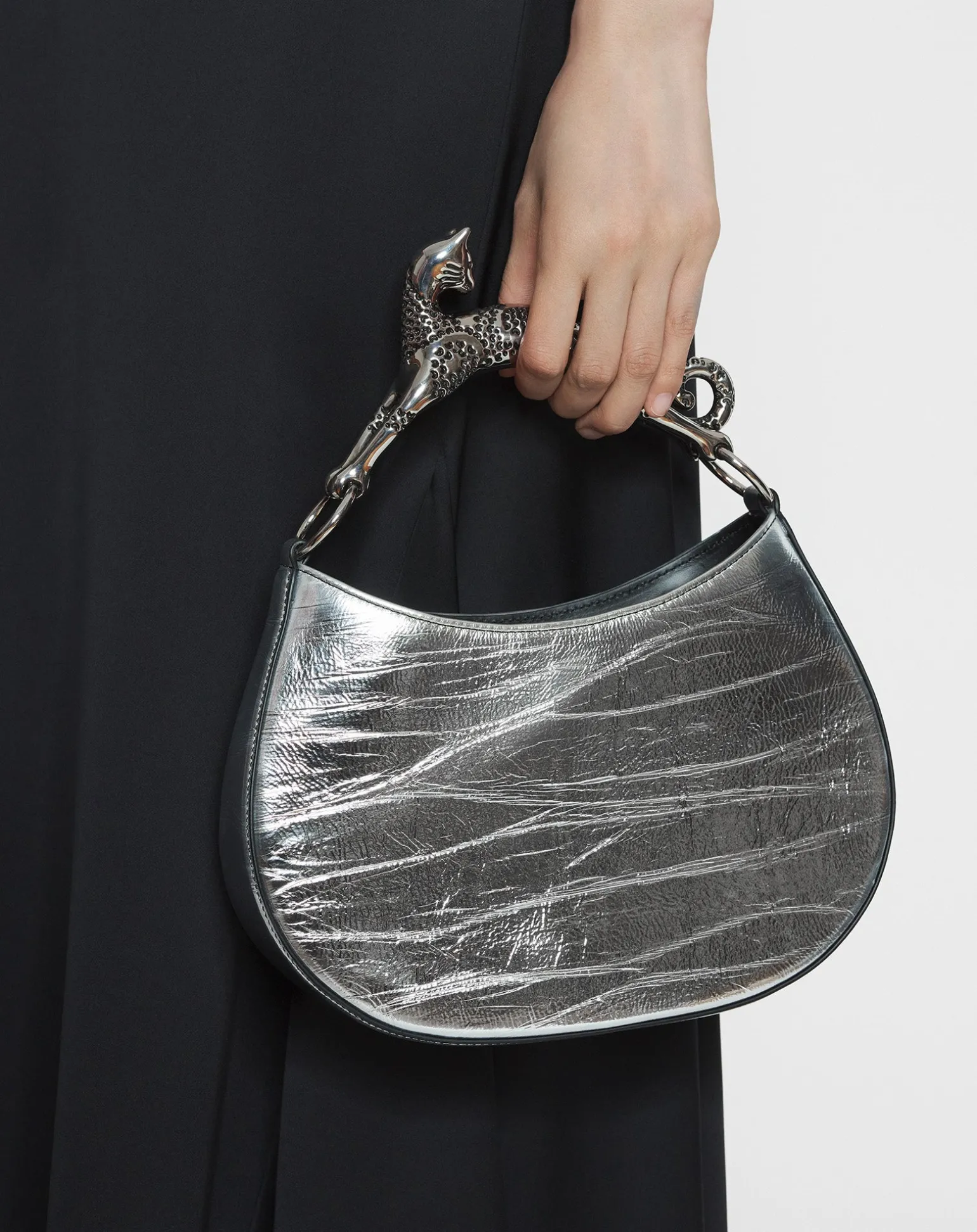 Lanvin Hobo cat bag in metallic leather Silver Store