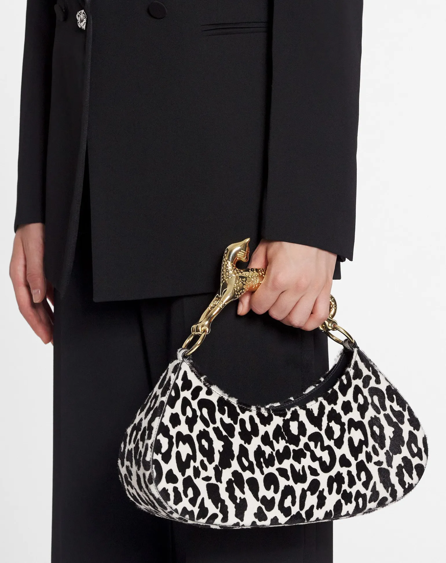 Lanvin Hobo cat bolide bag in pony-effect leather Black/white Clearance