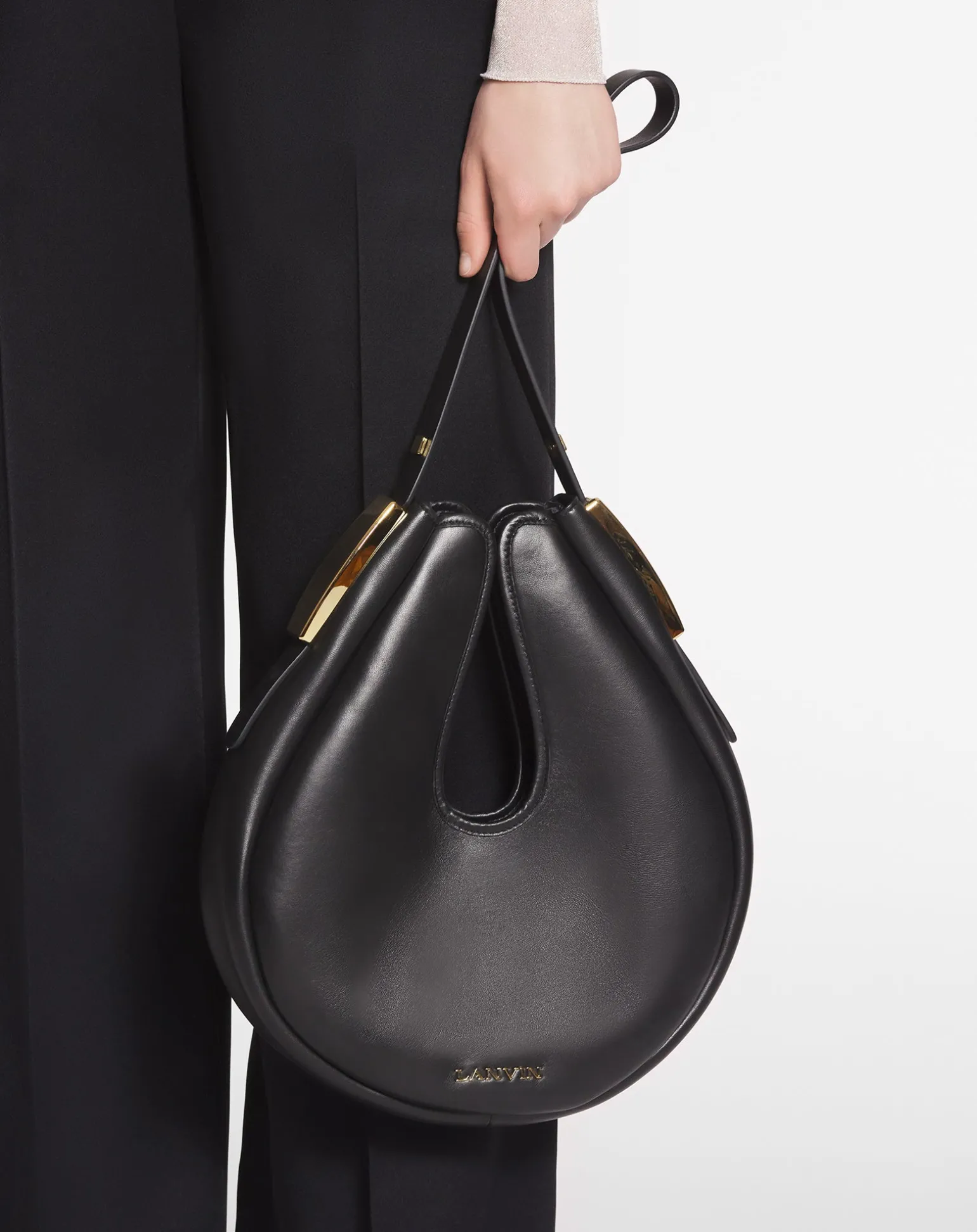 Lanvin Hobo cymbal leather bag Black Clearance