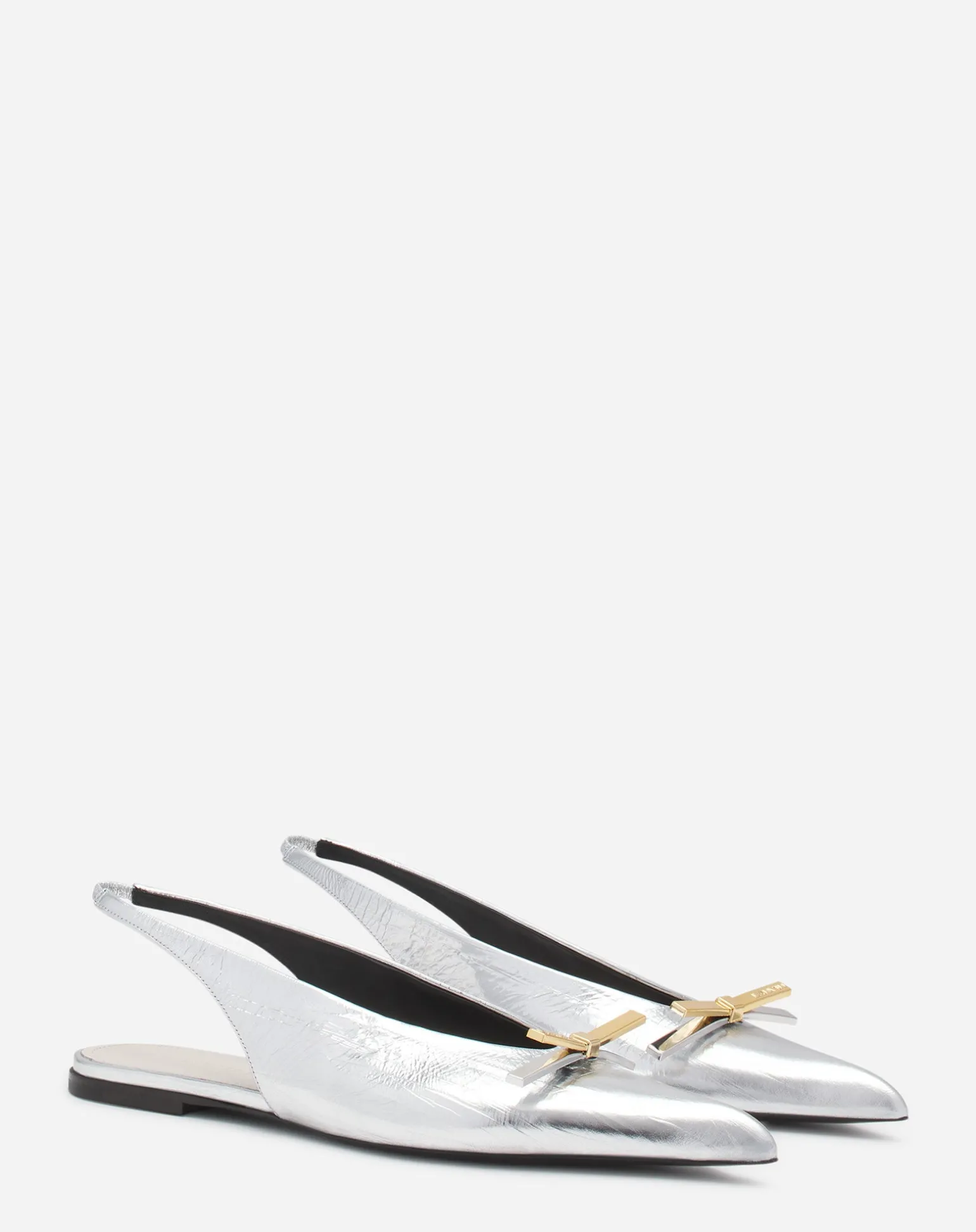 Lanvin bow slingback in metallic leather Silver Outlet