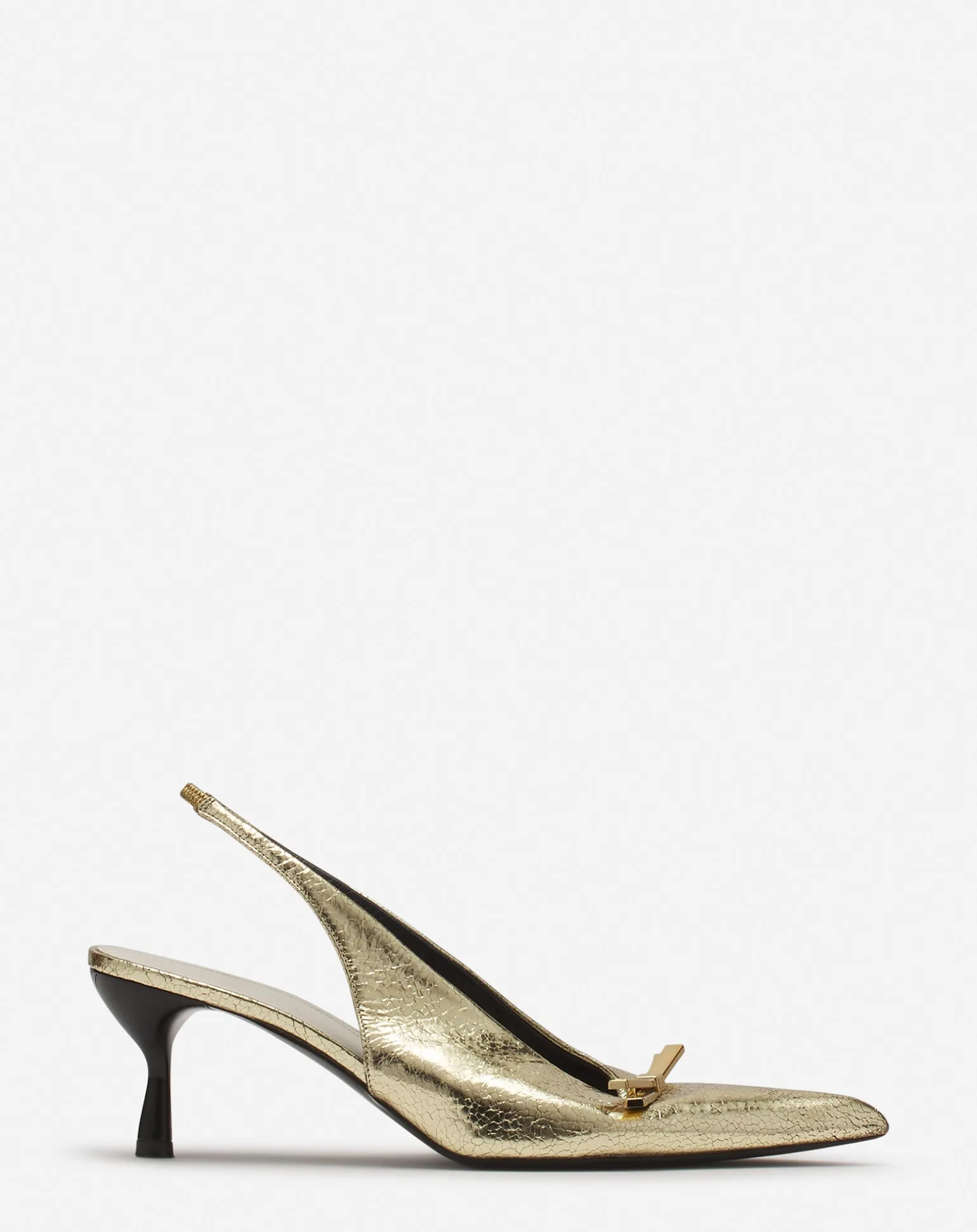 Lanvin bow slingback pumps in crackled metallic leather Gold Store