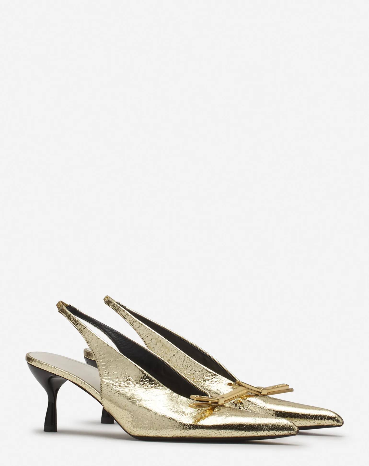 Lanvin bow slingback pumps in crackled metallic leather Gold Store