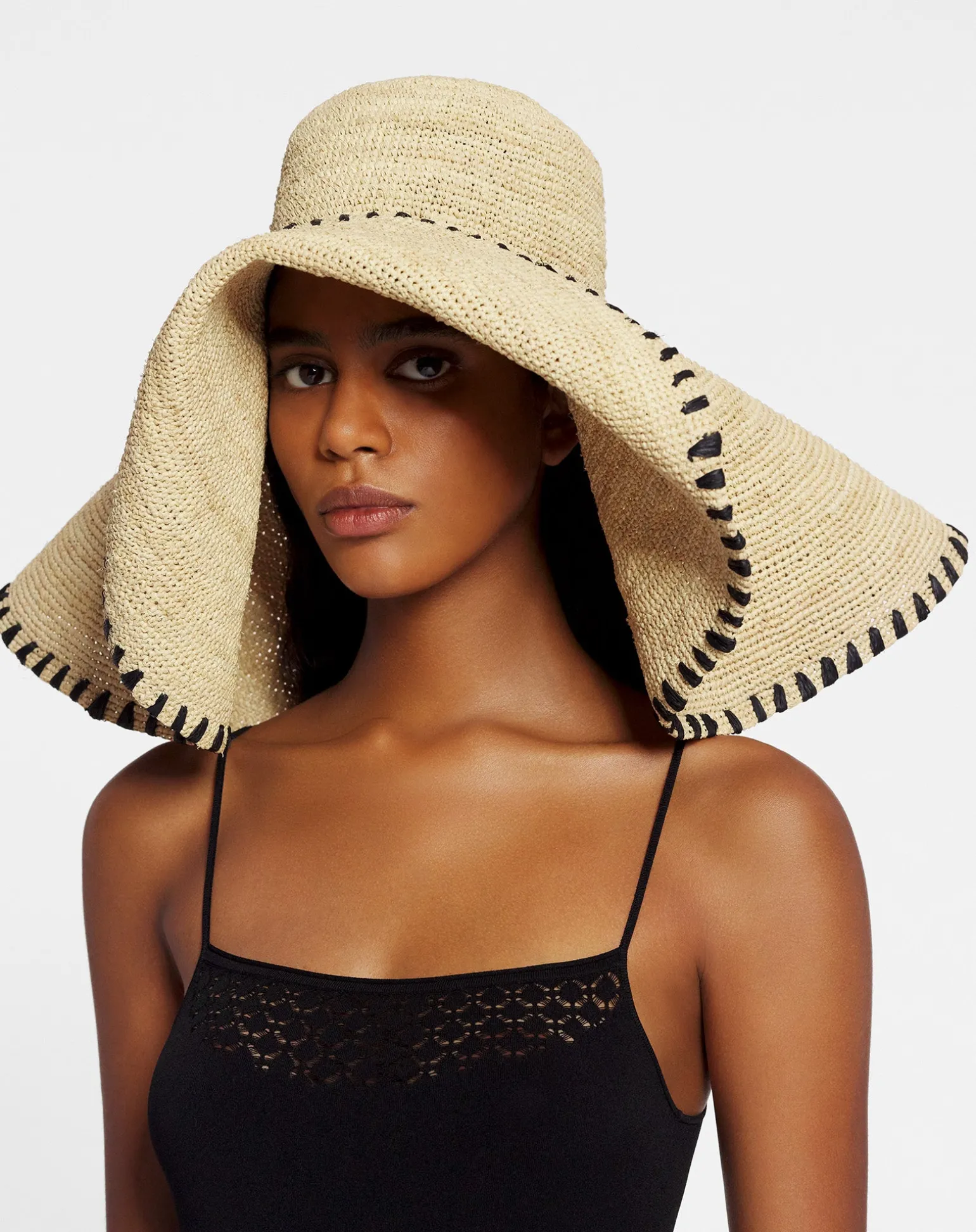 Lanvin capeline hat in raffia Natural/black Discount