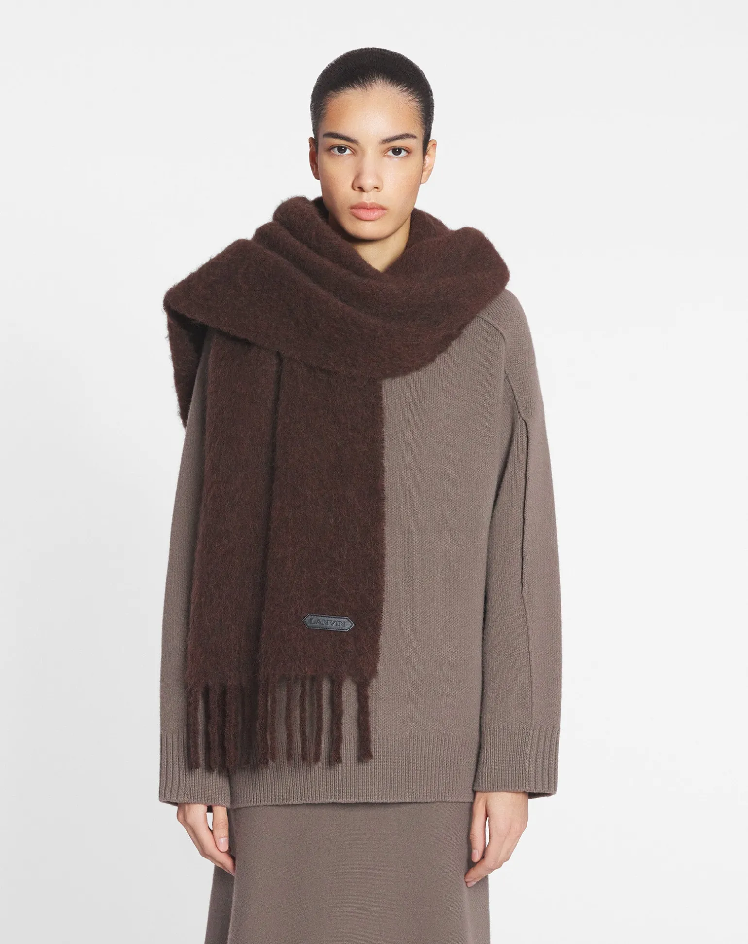 Lanvin fringed scarf in wool Darkbrown Best