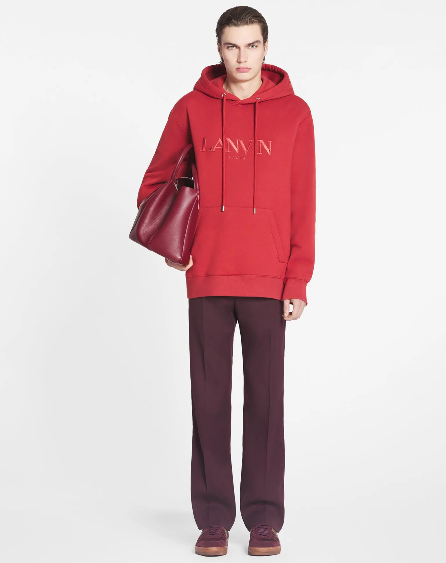 Lanvin paris embroidered loose-fitting hoodie Turkishred New