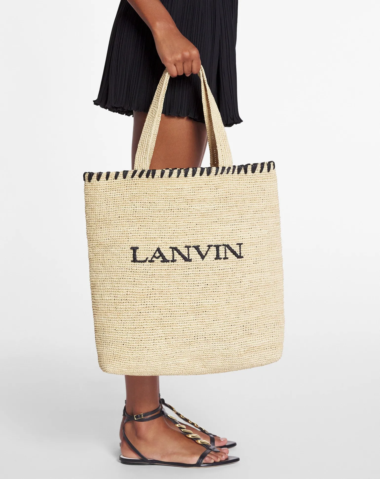 Lanvin raffia tote bag Natural/black Outlet