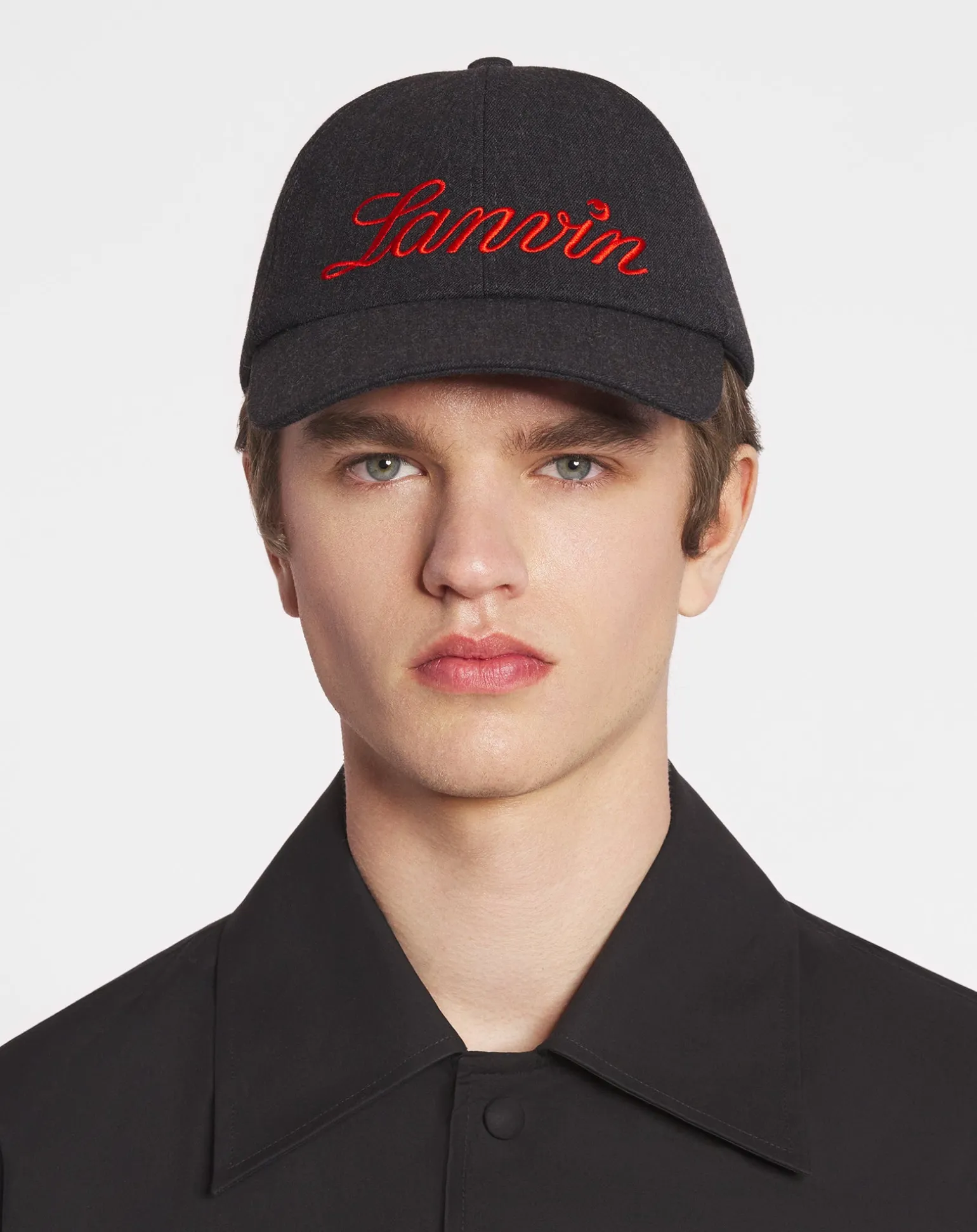 Lanvin script wool cap Anthracite/red Best Sale