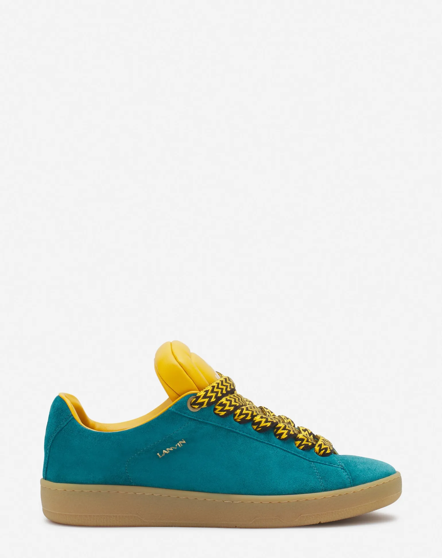 Lanvin x future hyper curb sneakers in leather and suede for men Blue/yellow Clearance
