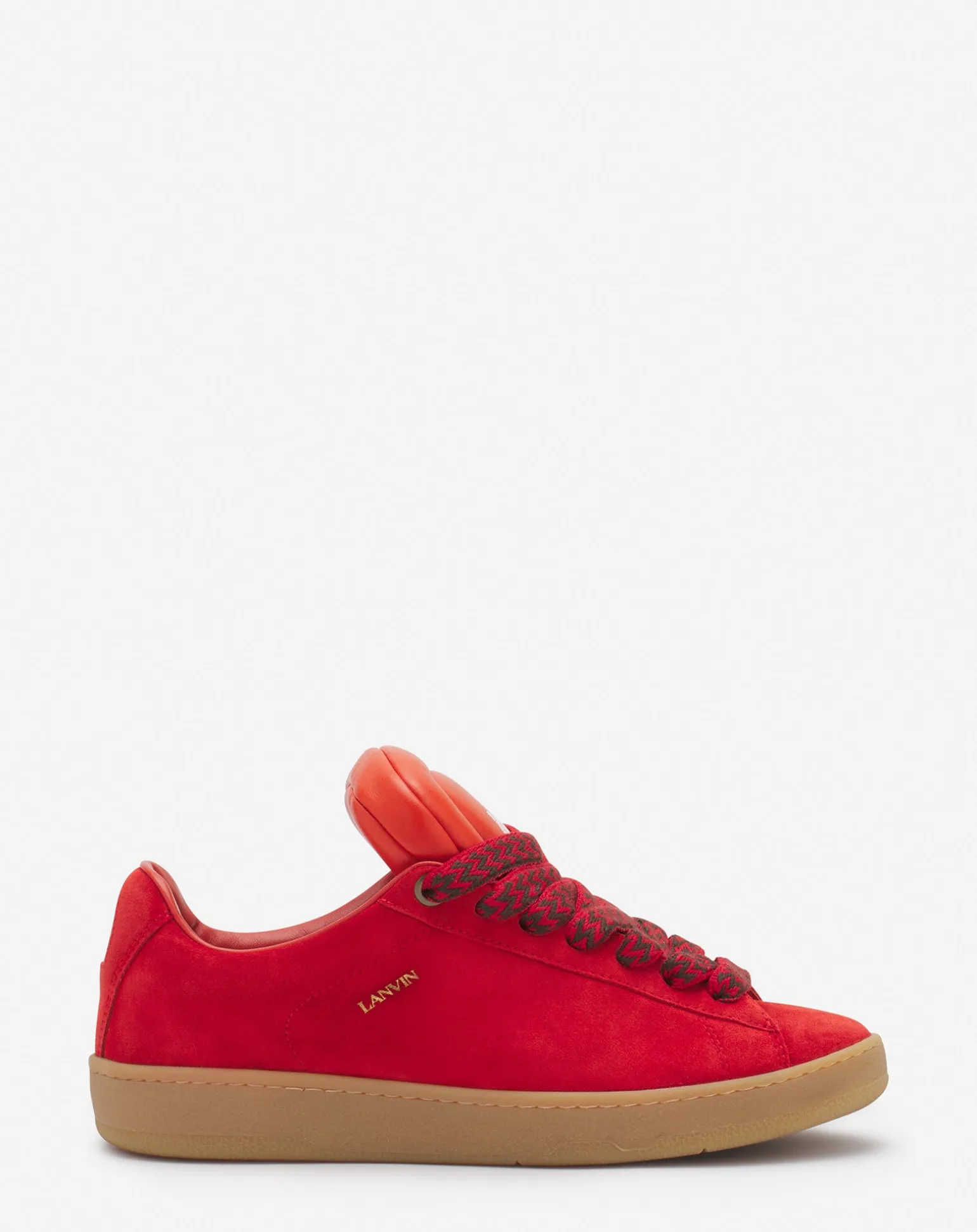 Lanvin x future hyper curb sneakers in leather and suede for men Poppyred/orange New