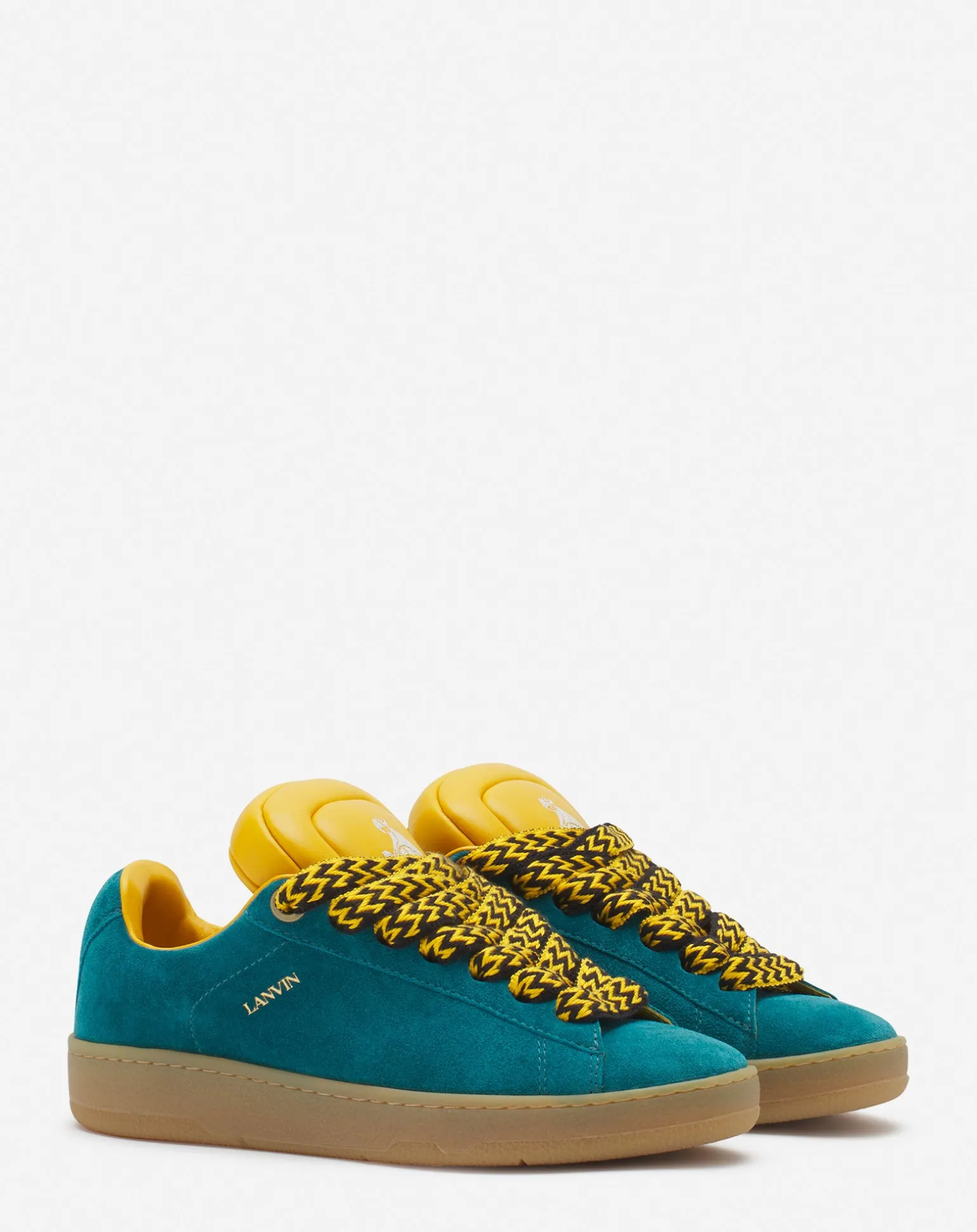 Lanvin x future hyper curb sneakers in leather and suede for men Blue/yellow Clearance