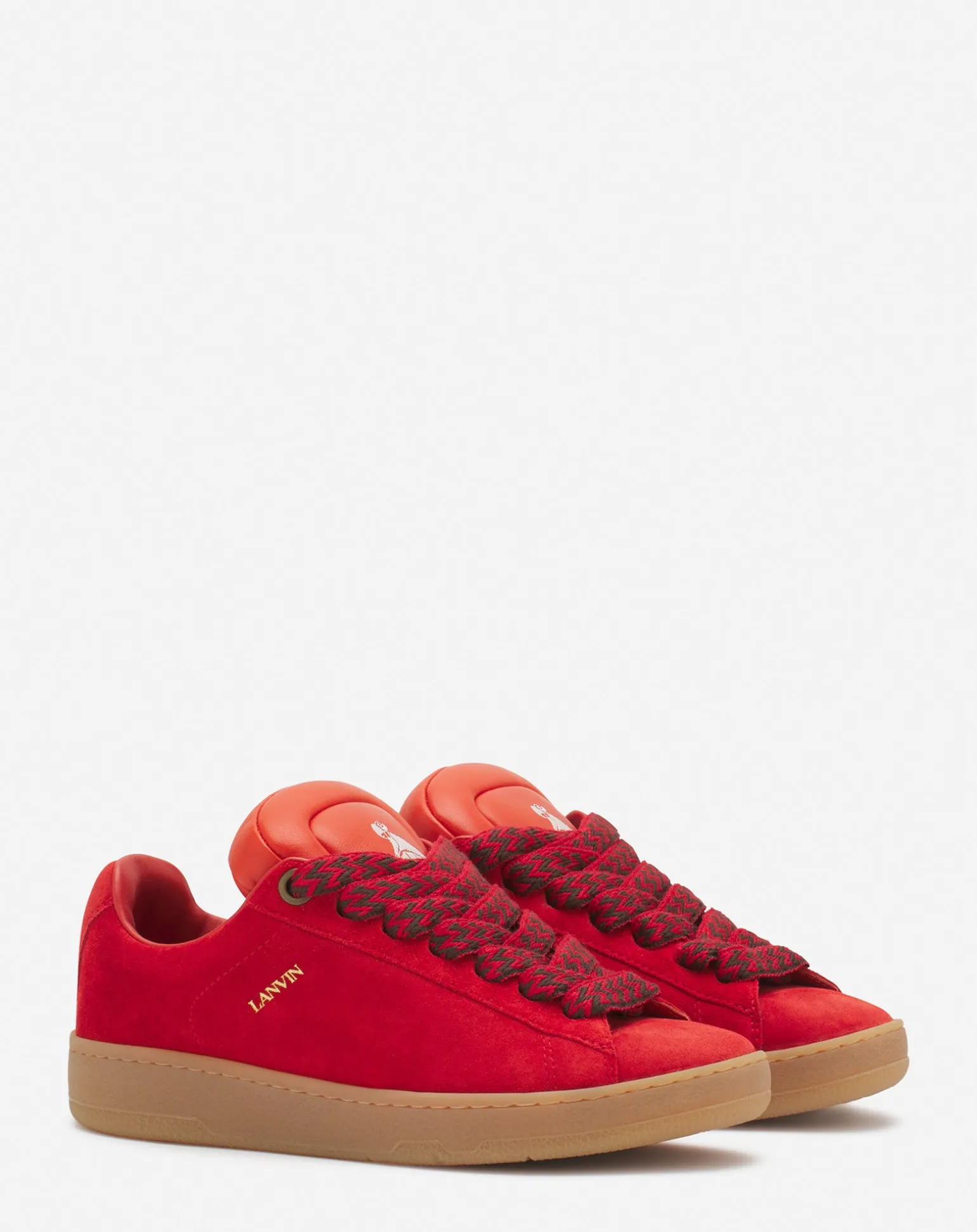Lanvin x future hyper curb sneakers in leather and suede for men Poppyred/orange Discount