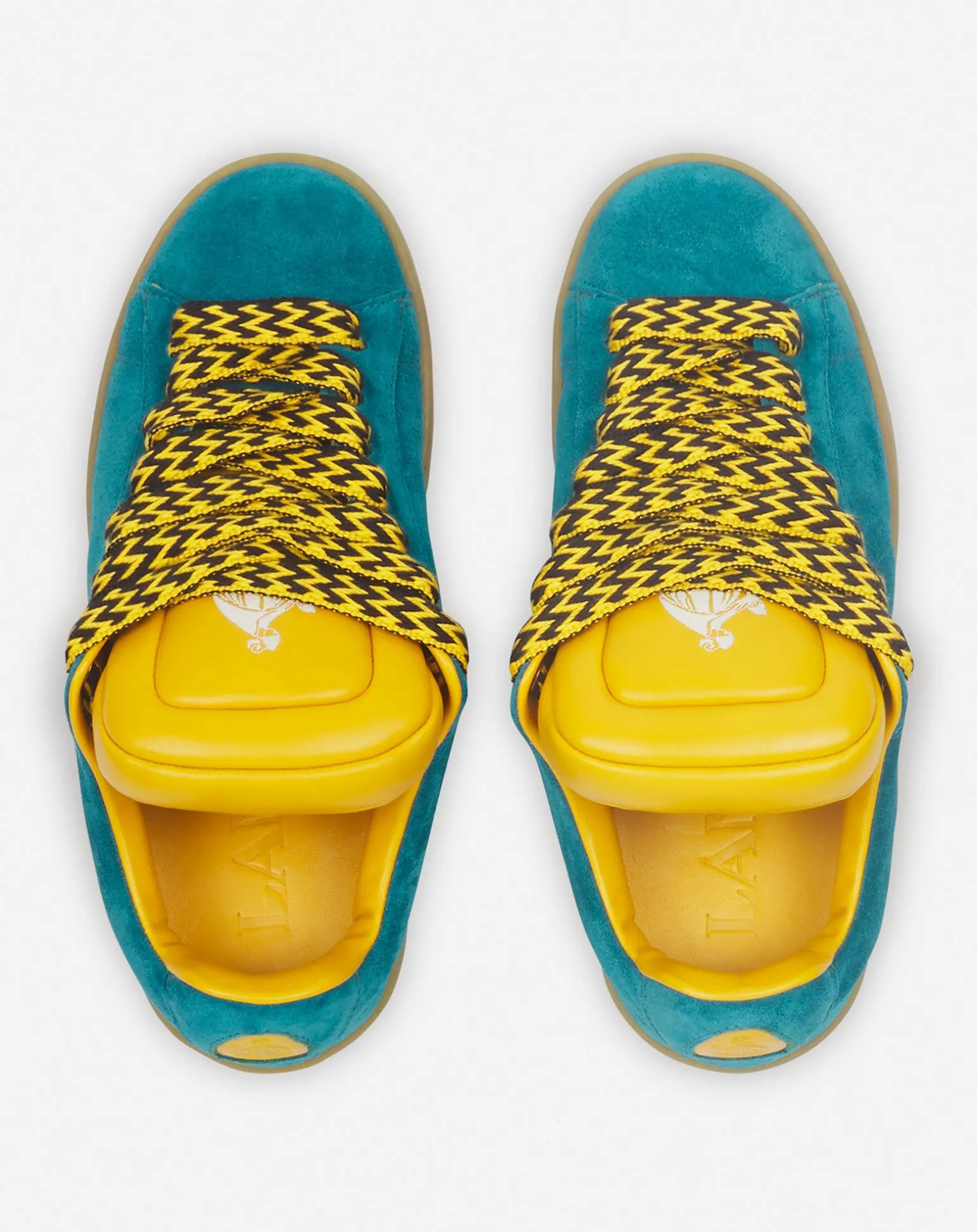 Lanvin x future hyper curb sneakers in leather and suede for men Blue/yellow Clearance