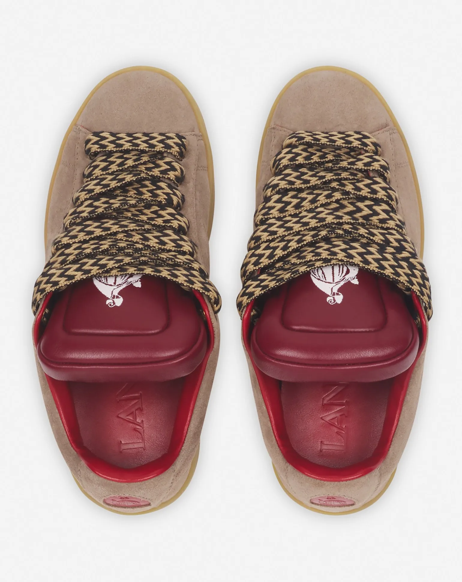 Lanvin x future hyper curb sneakers in leather and suede for men Taupe/red Cheap