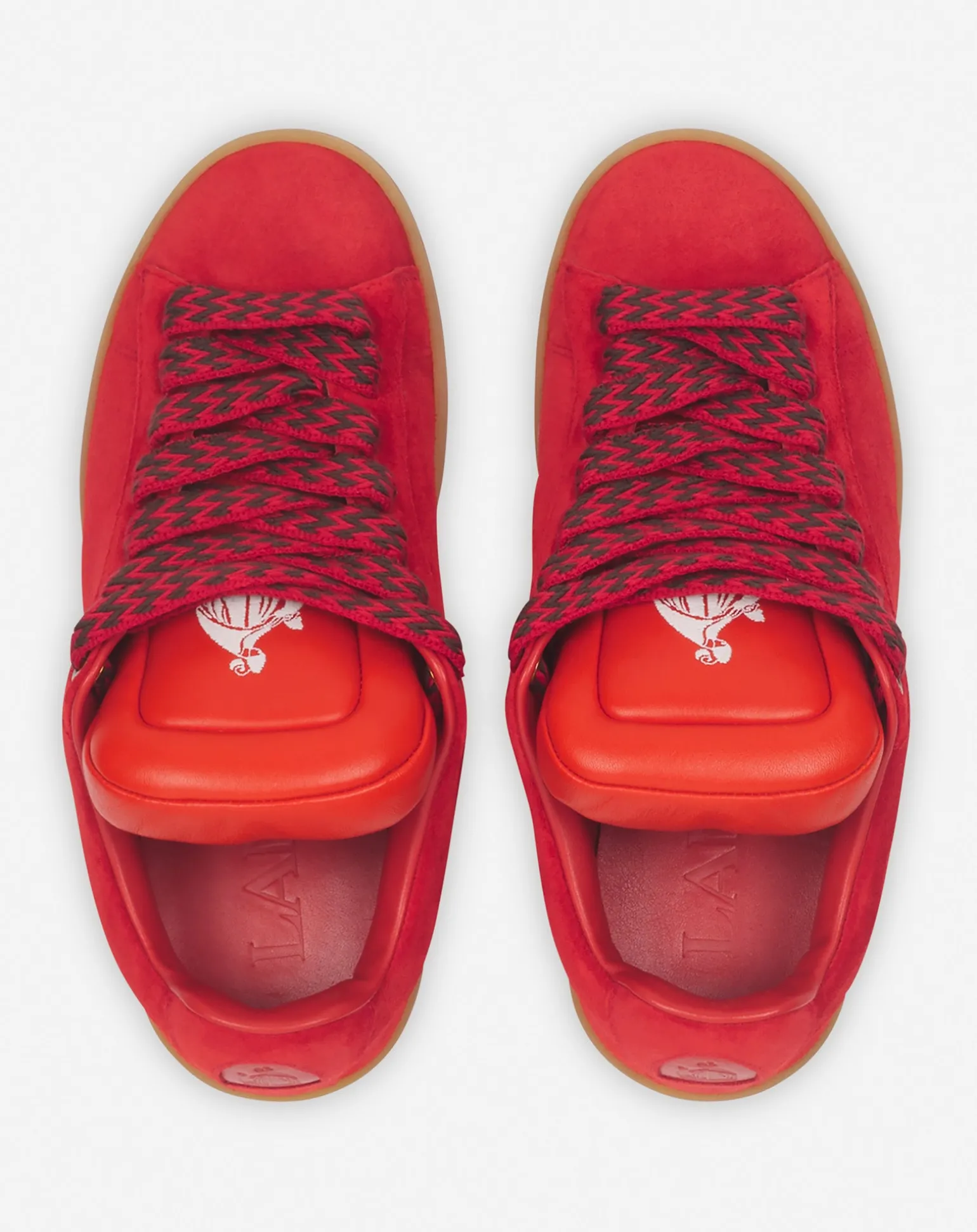 Lanvin x future hyper curb sneakers in leather and suede for men Poppyred/orange New