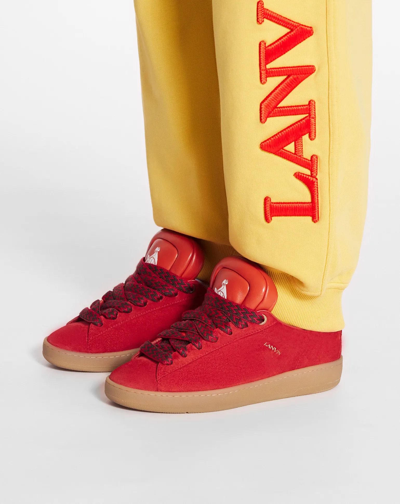 Lanvin x future hyper curb sneakers in leather and suede for men Poppyred/orange Discount