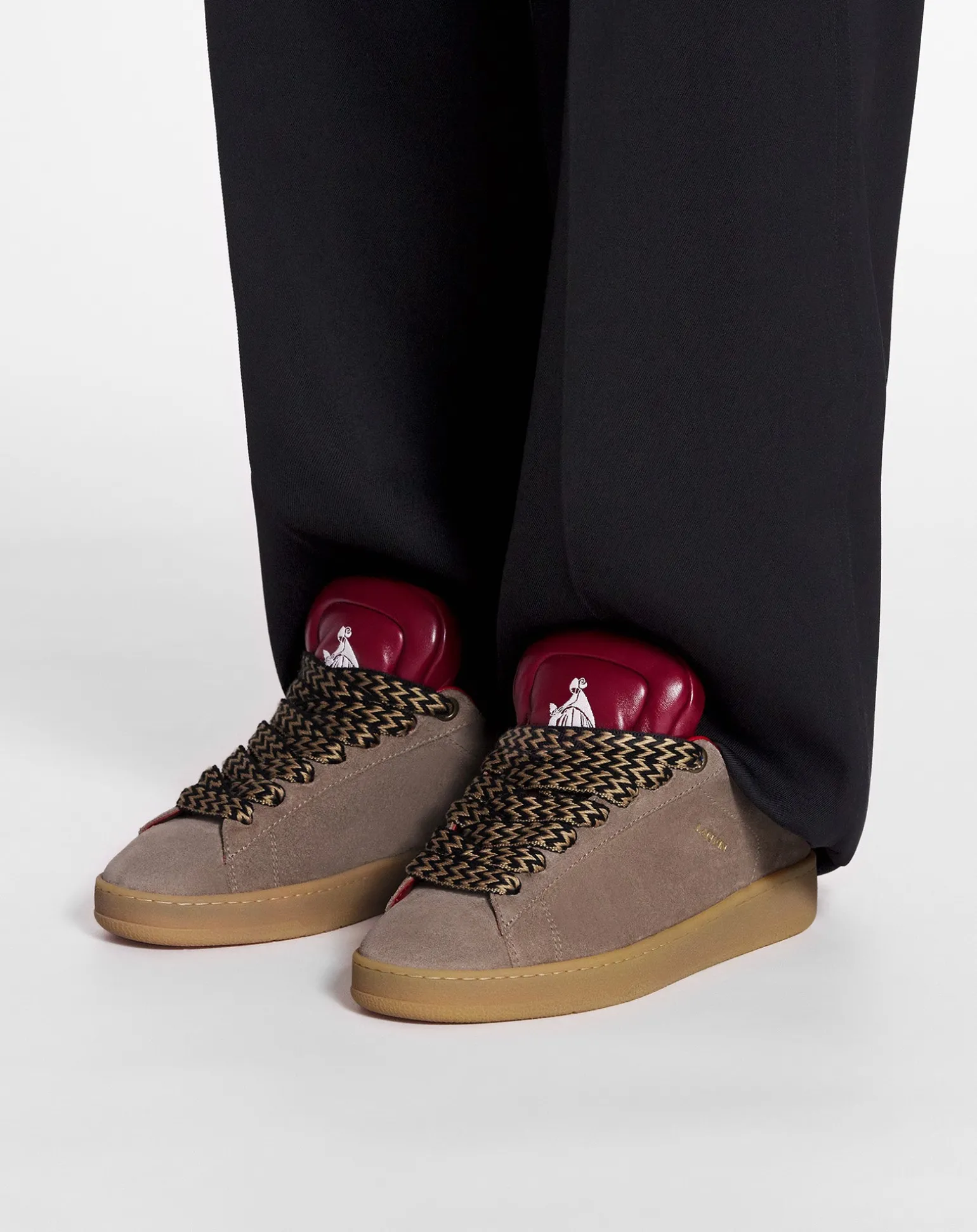Lanvin x future hyper curb sneakers in leather and suede for men Taupe/red Cheap
