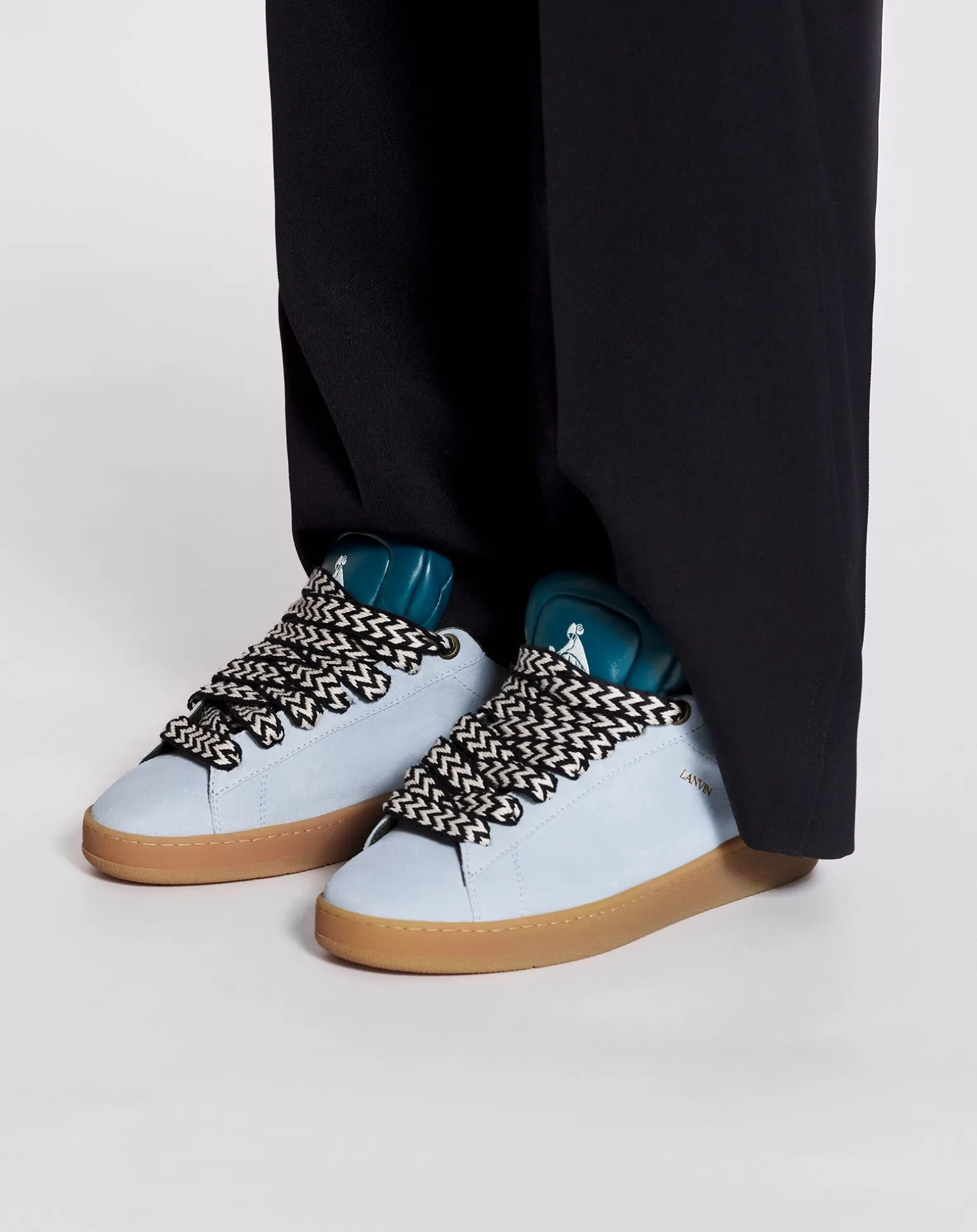 Lanvin x future hyper curb sneakers in leather and suede for men Blue/darkblue Cheap