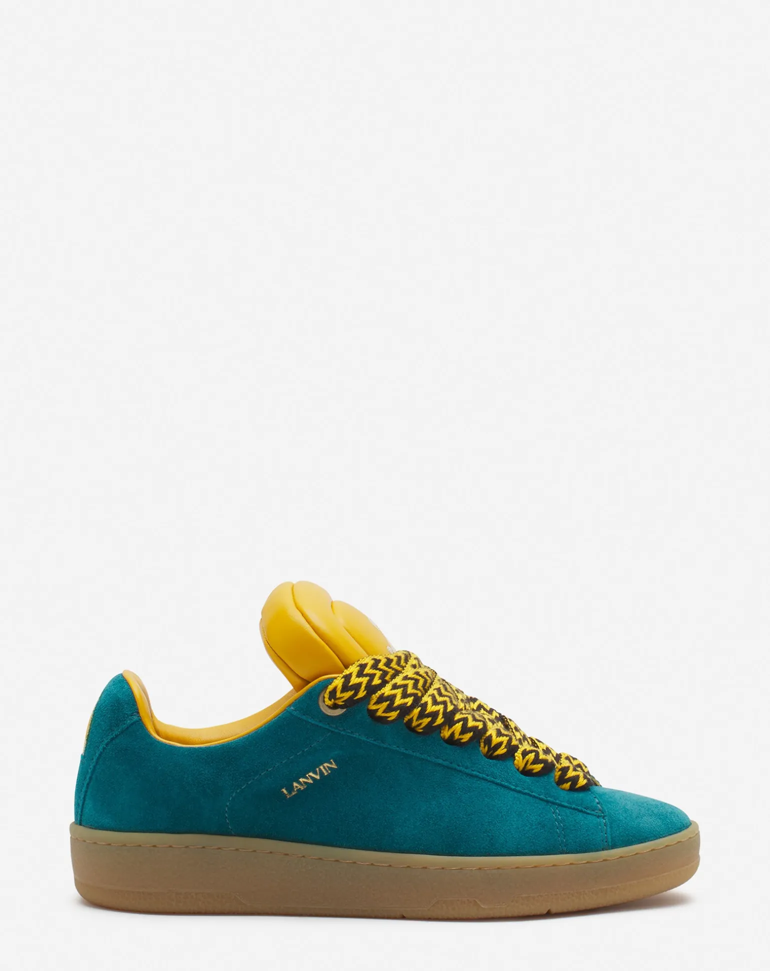 Lanvin x future hyper curb sneakers in leather and suede for women Darkblue/yellow Cheap