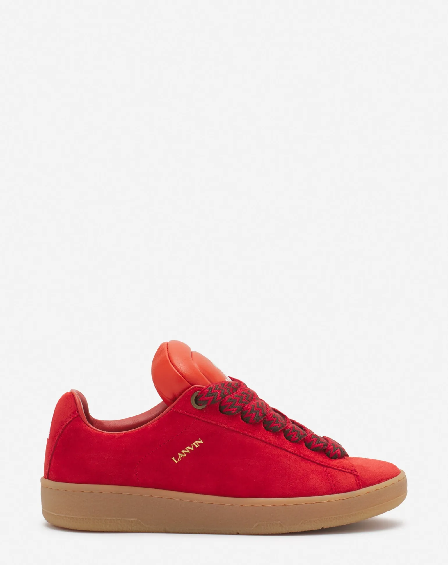 Lanvin x future hyper curb sneakers in leather and suede for women Poppyred/orange Hot