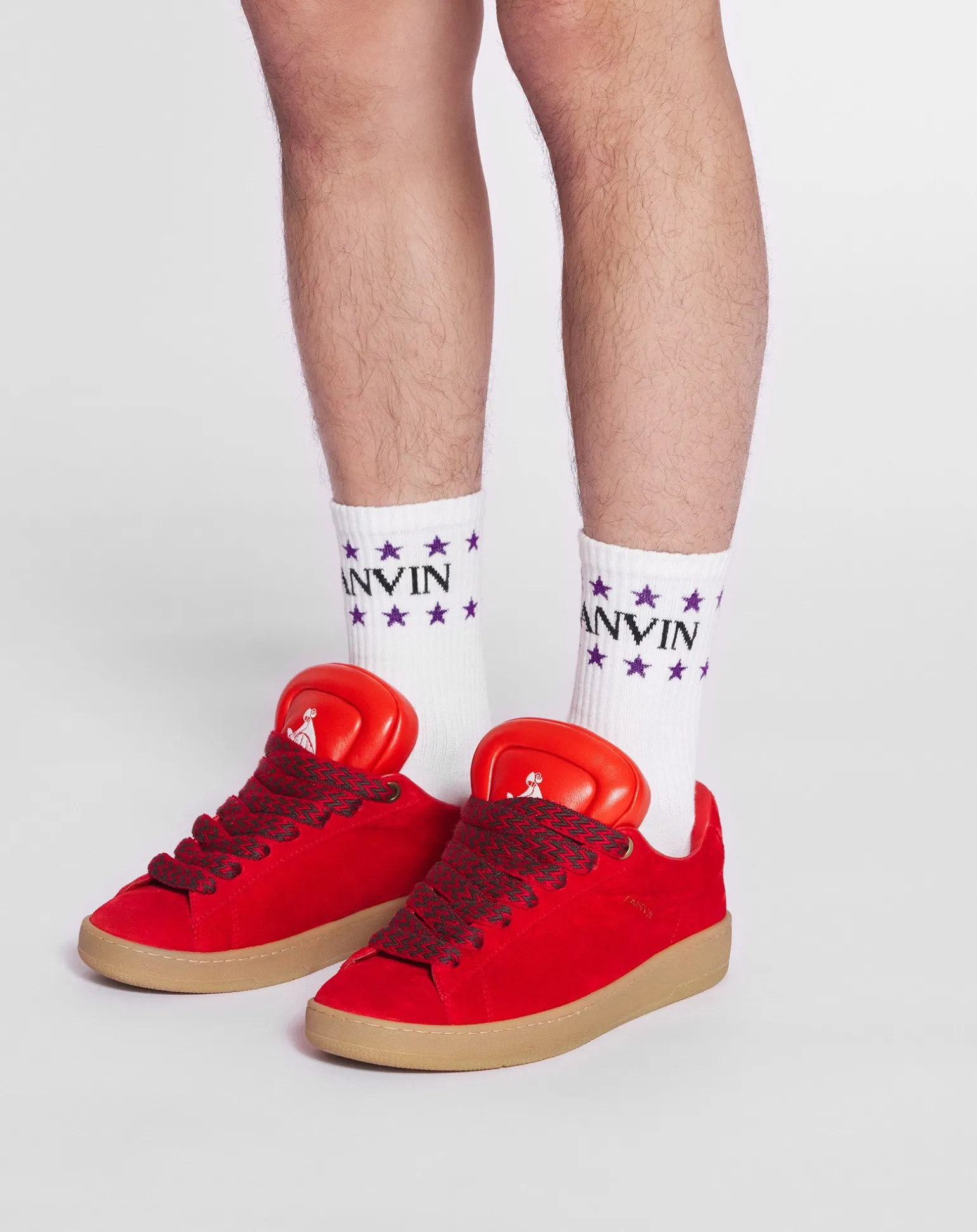 Lanvin x future hyper curb sneakers in leather and suede for women Poppyred/orange Hot