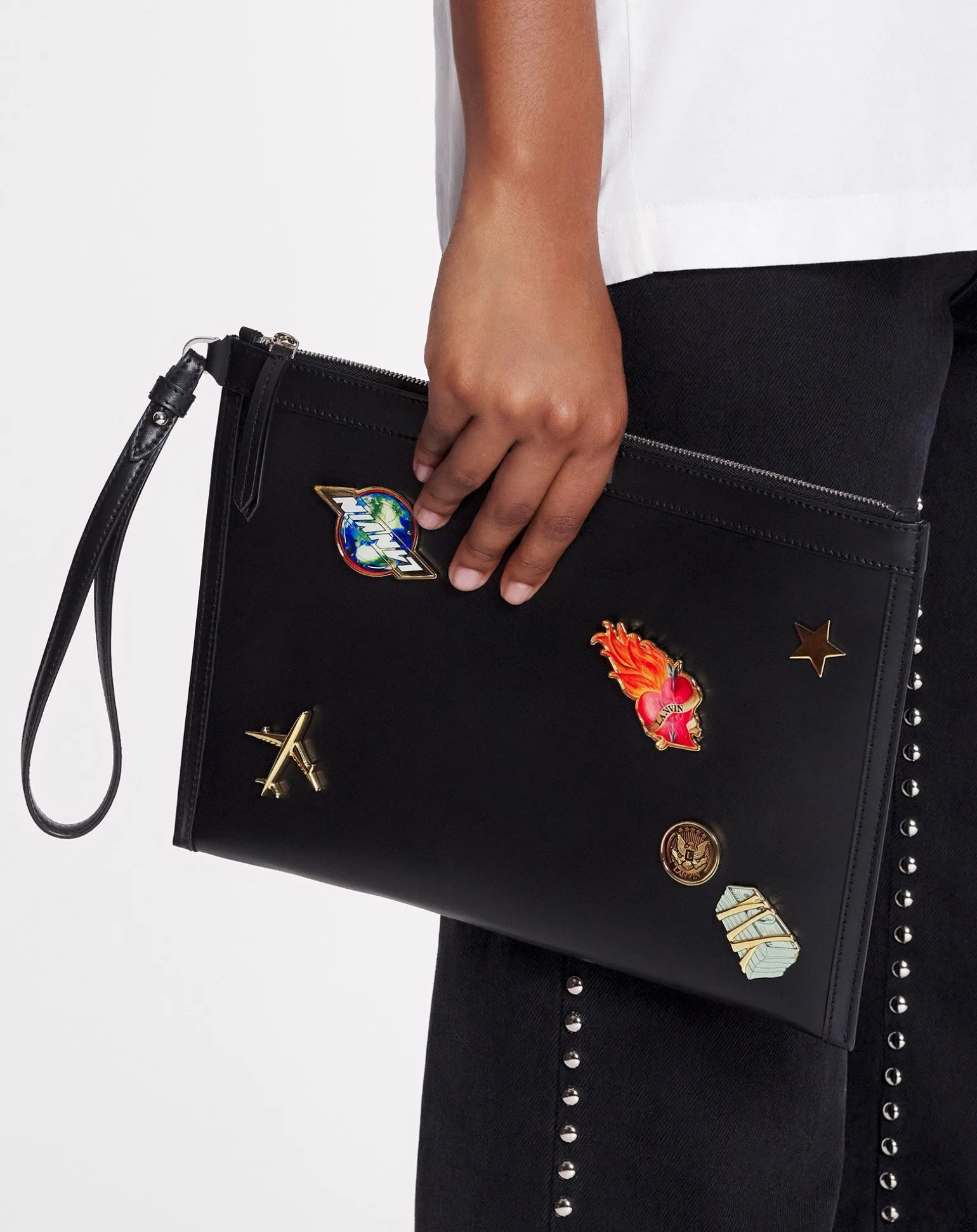 Lanvin x future leather clutch with pins Black/multicolour Hot