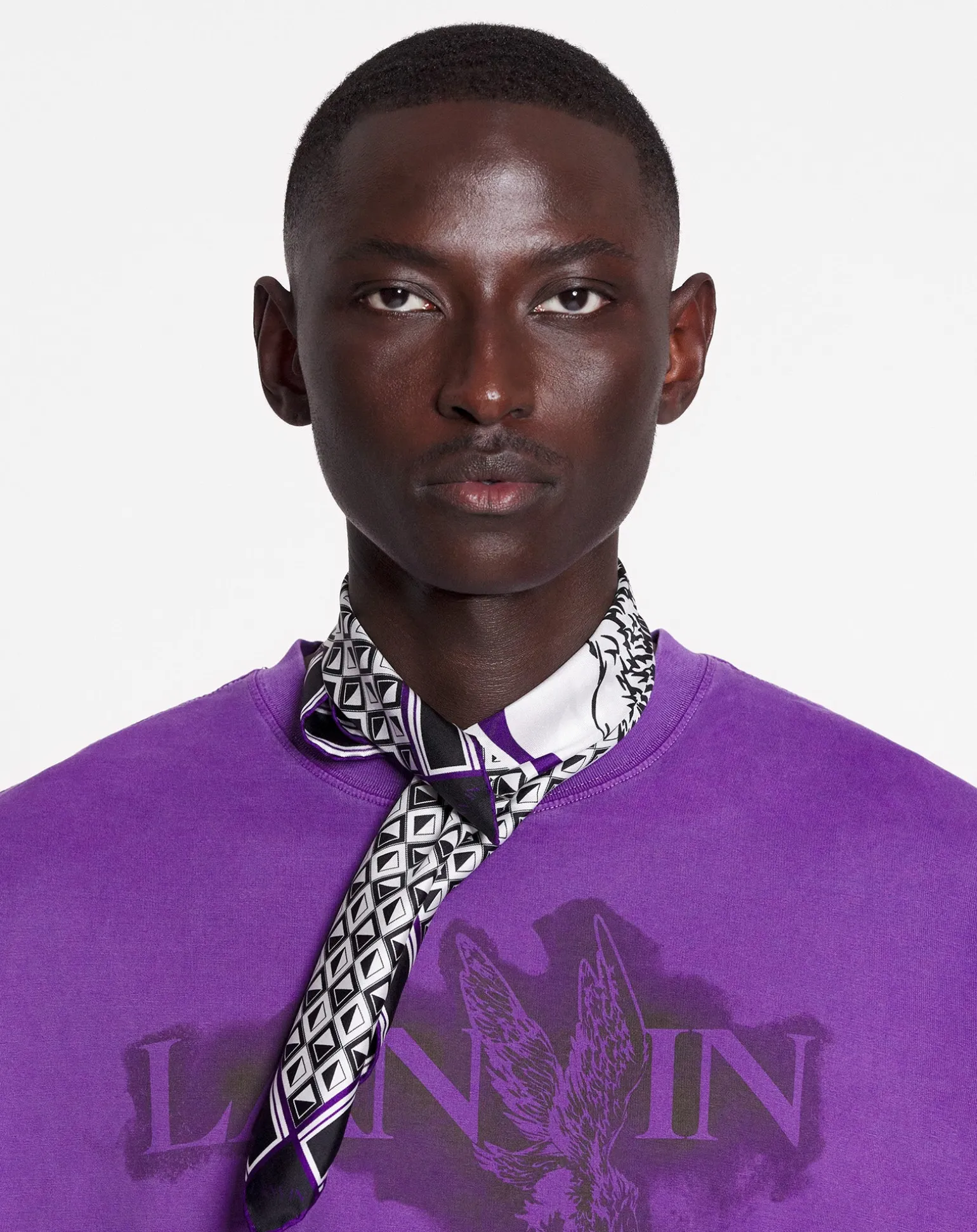 Lanvin x future scarf eagle print and silk triangles Black/purplereign Discount