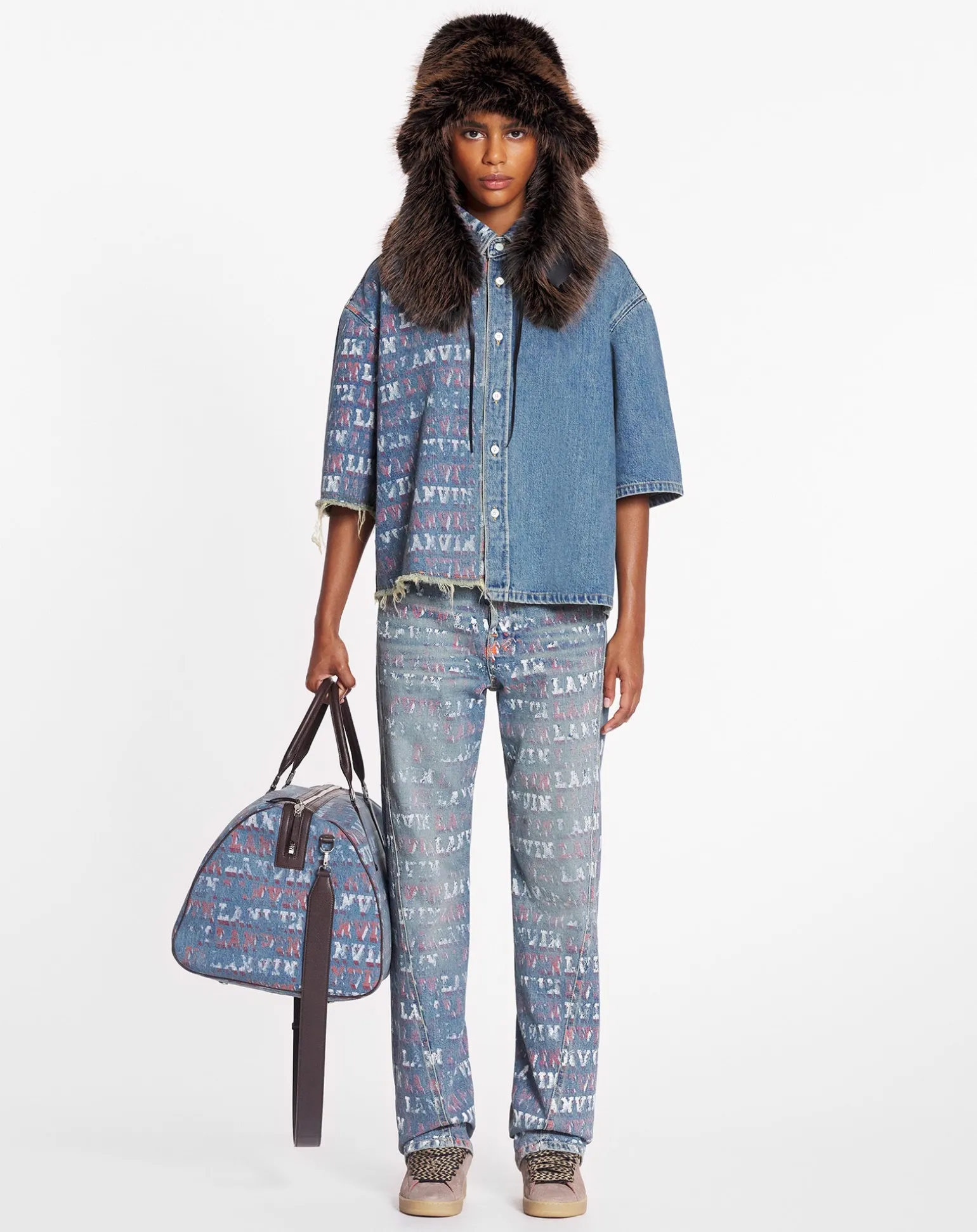 Lanvin x future straight fit printed pants for women Lightblue Outlet
