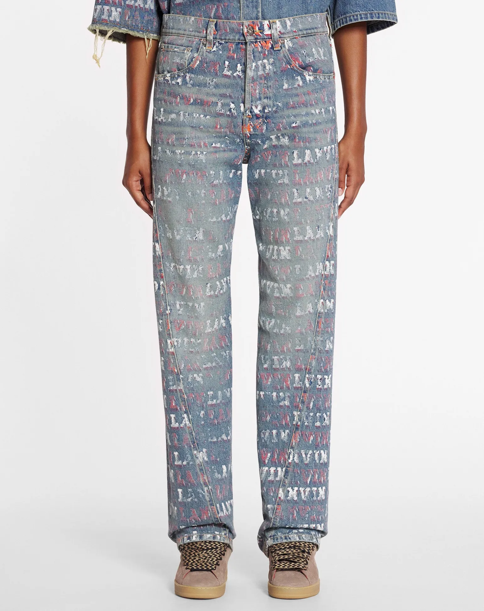 Lanvin x future straight fit printed pants for women Lightblue Outlet