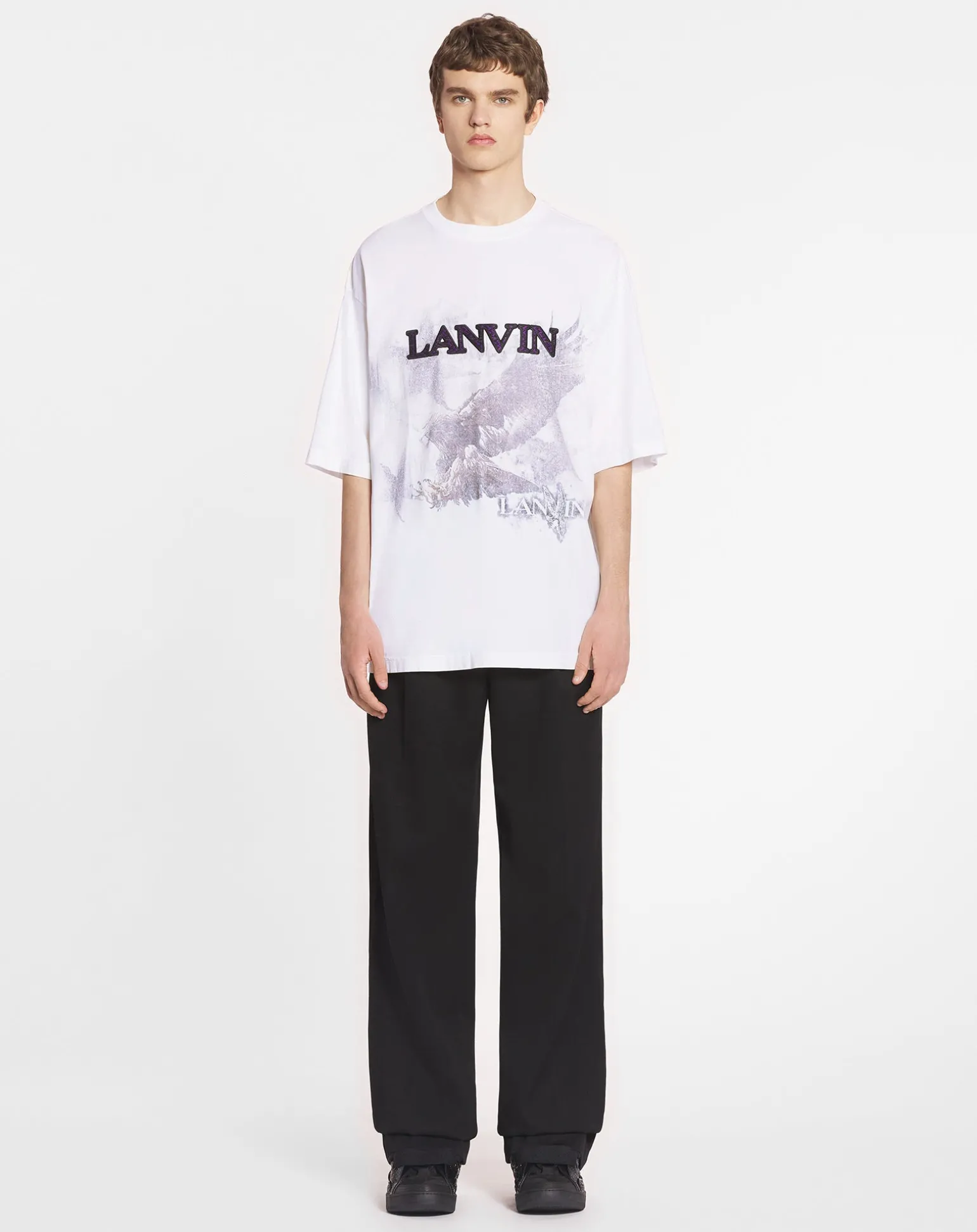 Lanvin x future unisex eagle print loose-fit t-shirt Whitemustang/black Cheap